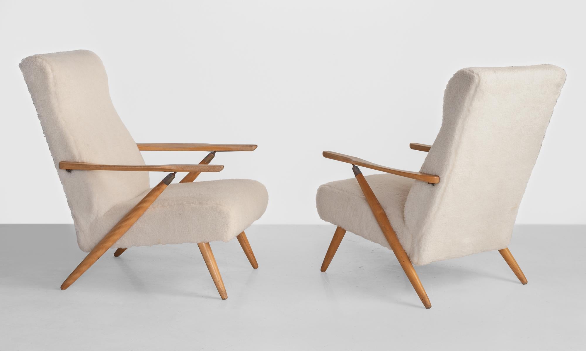 Mid-Century Modern Pair of Shearling Lounge Chairs, France, circa 1950