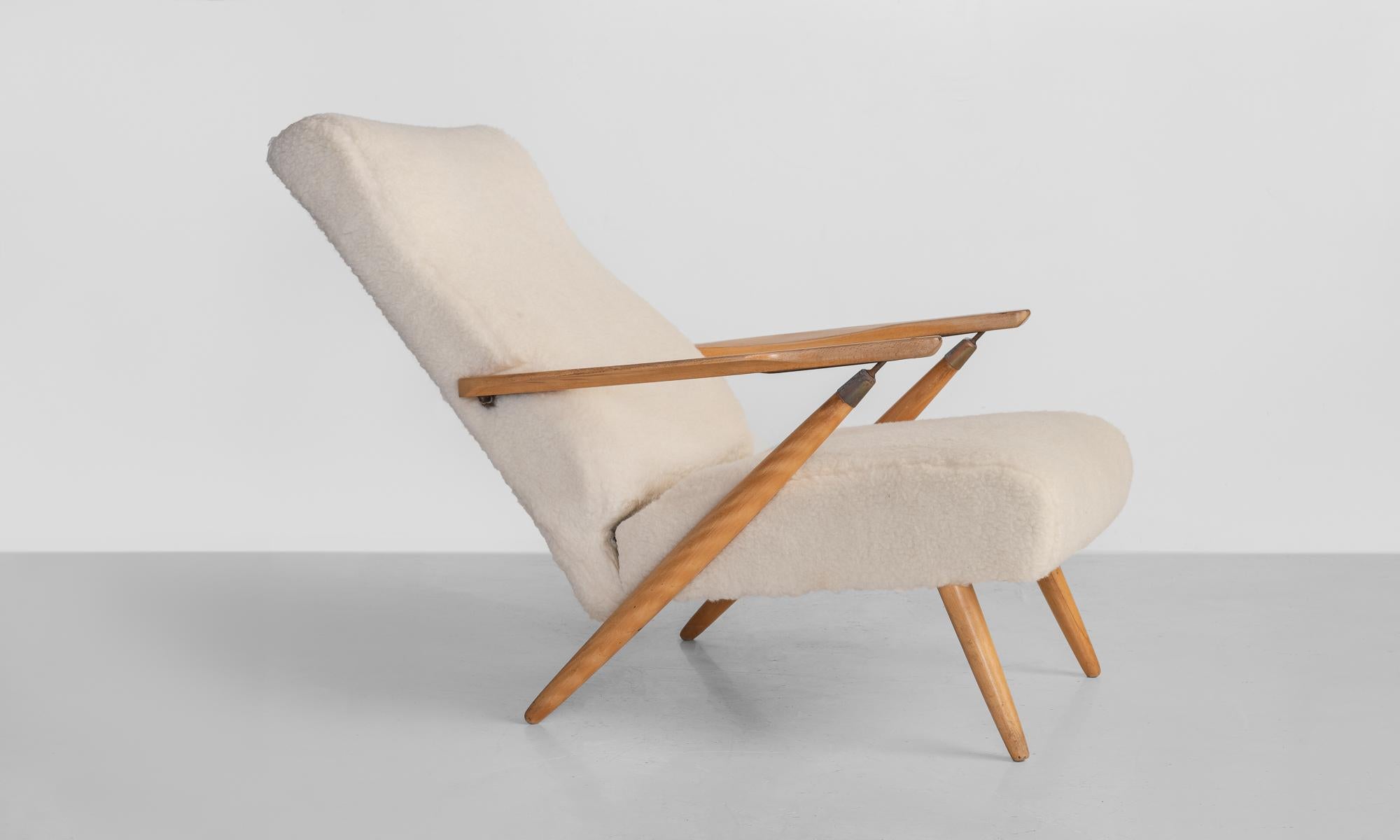 French Pair of Shearling Lounge Chairs, France, circa 1950