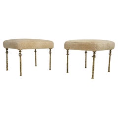 Pair of Shearling Sorgue Stools, Gold bronze legs by Bourgeois Boheme Atelier
