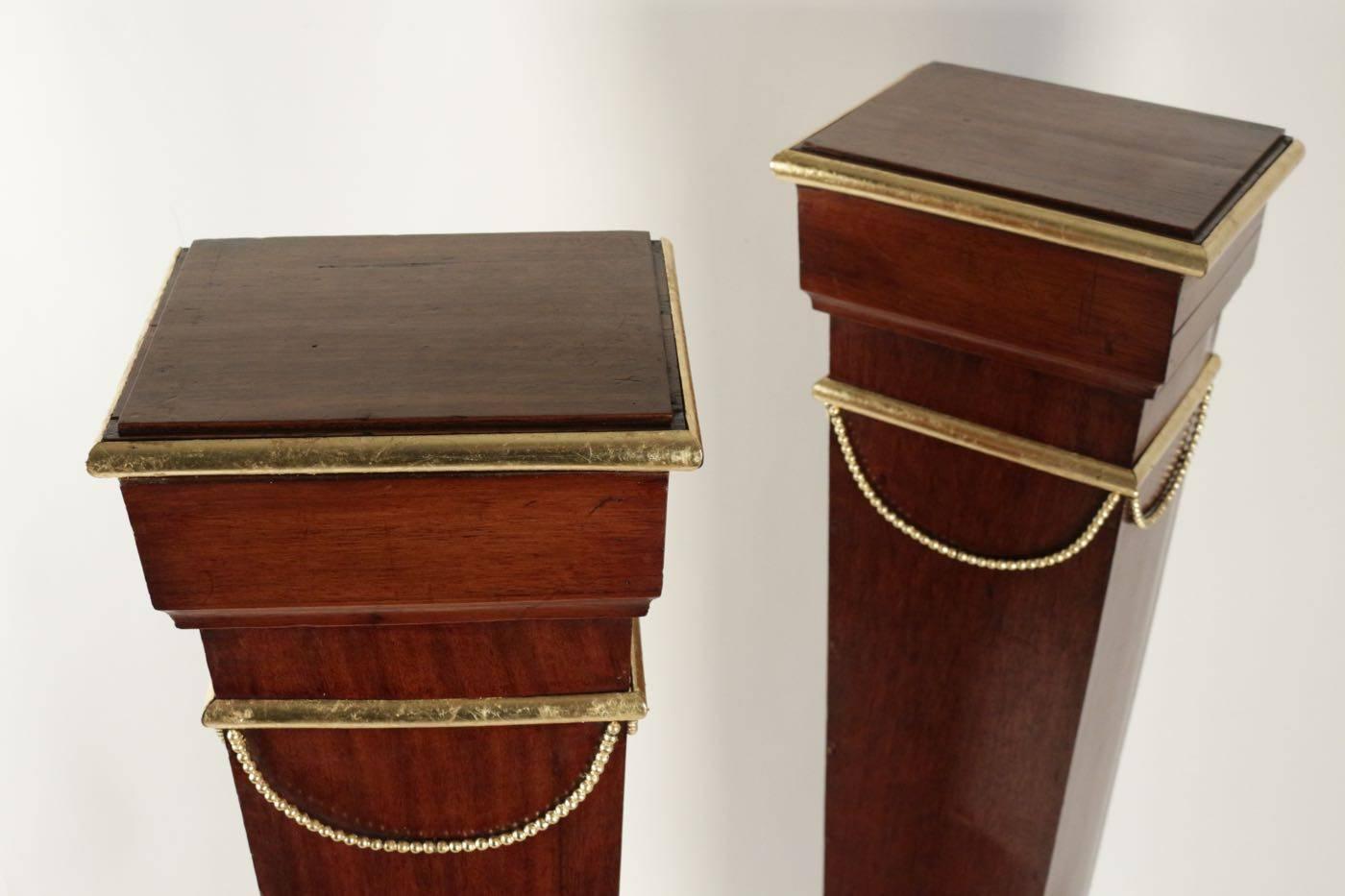 French Pair of Sheaths, Consoles, Mahogany, Golden at the Gold Leaf, 19th Century For Sale