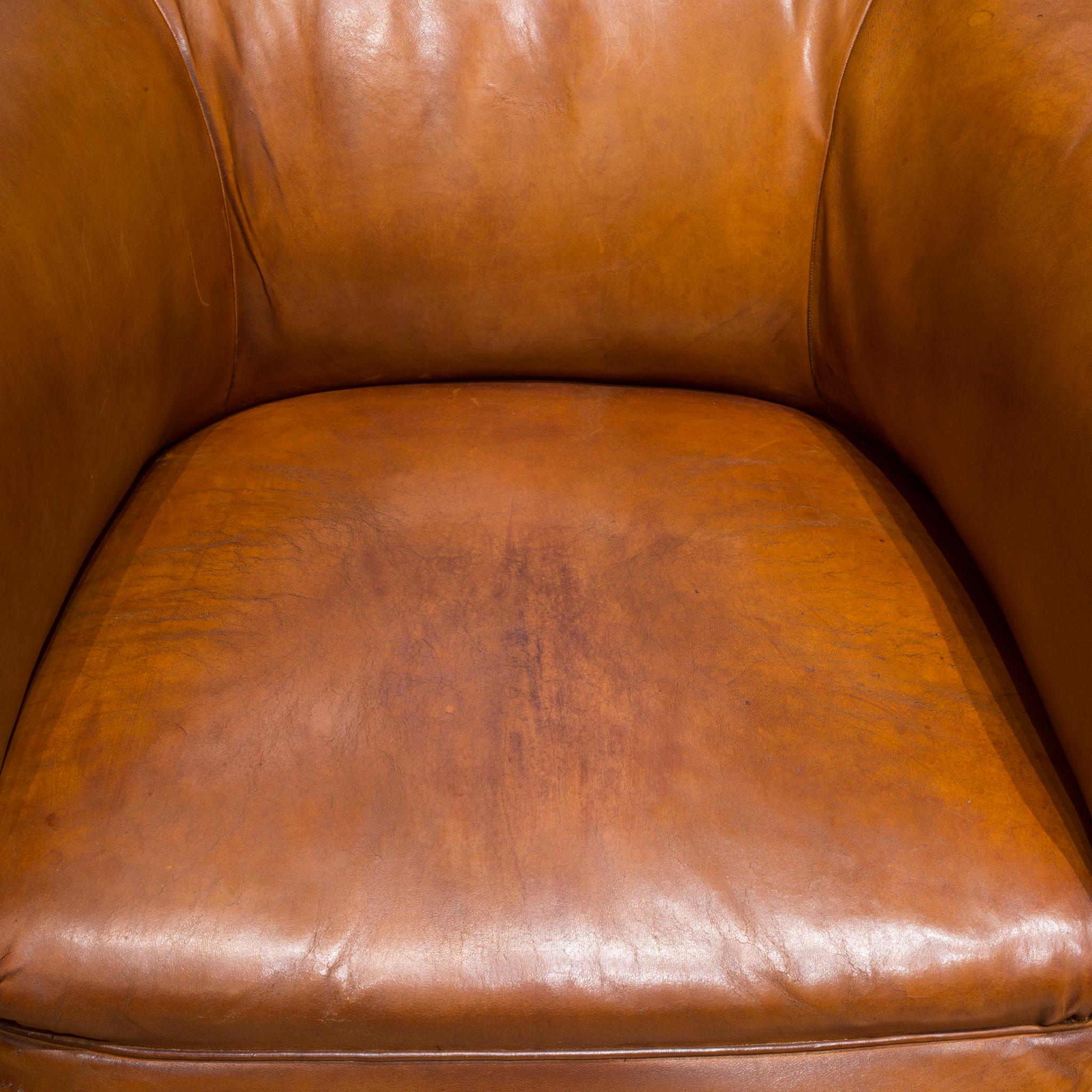 Sheep Hide French Round Club Chairs with Bakelite and Brass Casters , circa 1940 4