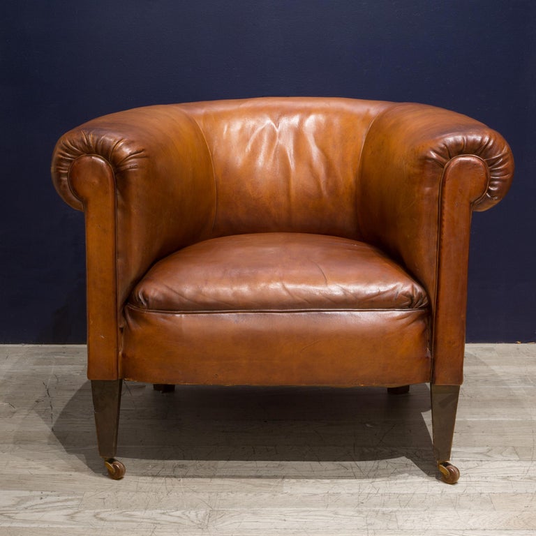 Sheep Hide French Round Club Chairs with Bakelite and Brass Casters