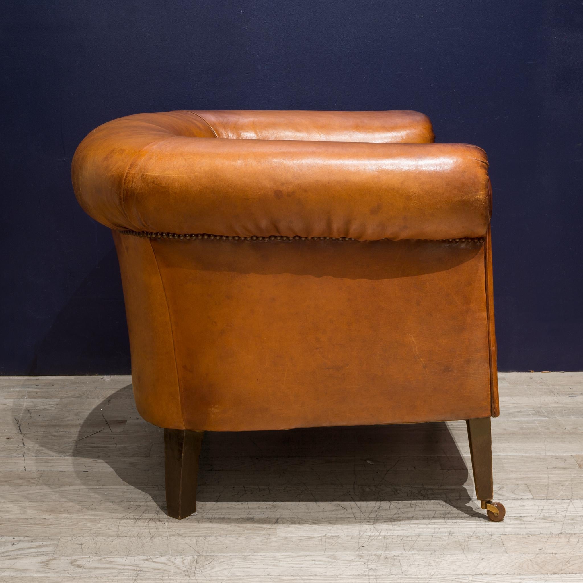 20th Century Sheep Hide French Round Club Chairs with Bakelite and Brass Casters , circa 1940