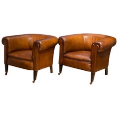 Sheep Hide French Round Club Chairs with Bakelite and Brass Casters , circa 1940