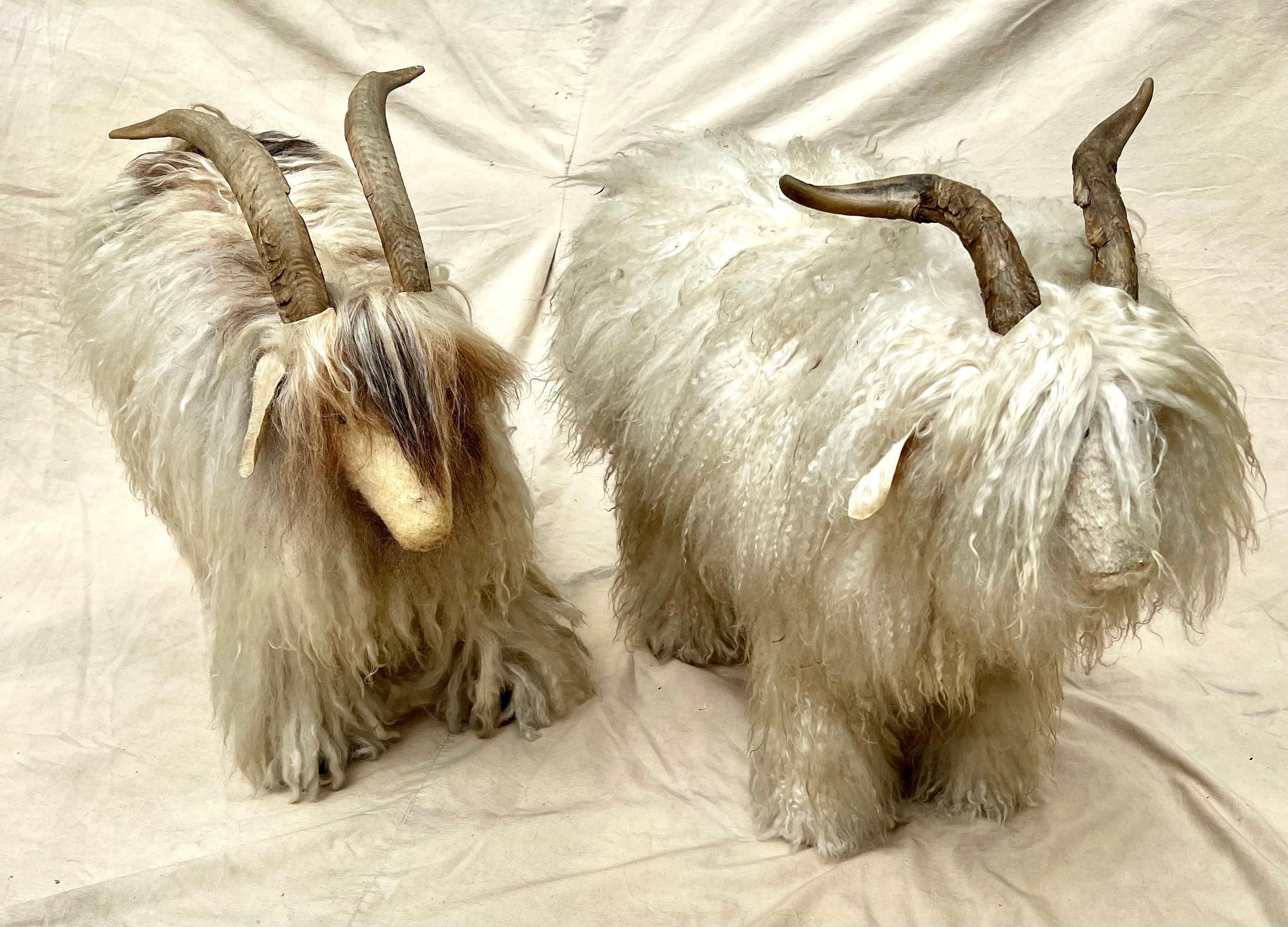 Paar Schafshocker mit Pelz und Horn - im Angebot 6