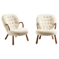 Pair of Sheepskin Clam Chairs & Stools by Arnold Madsen