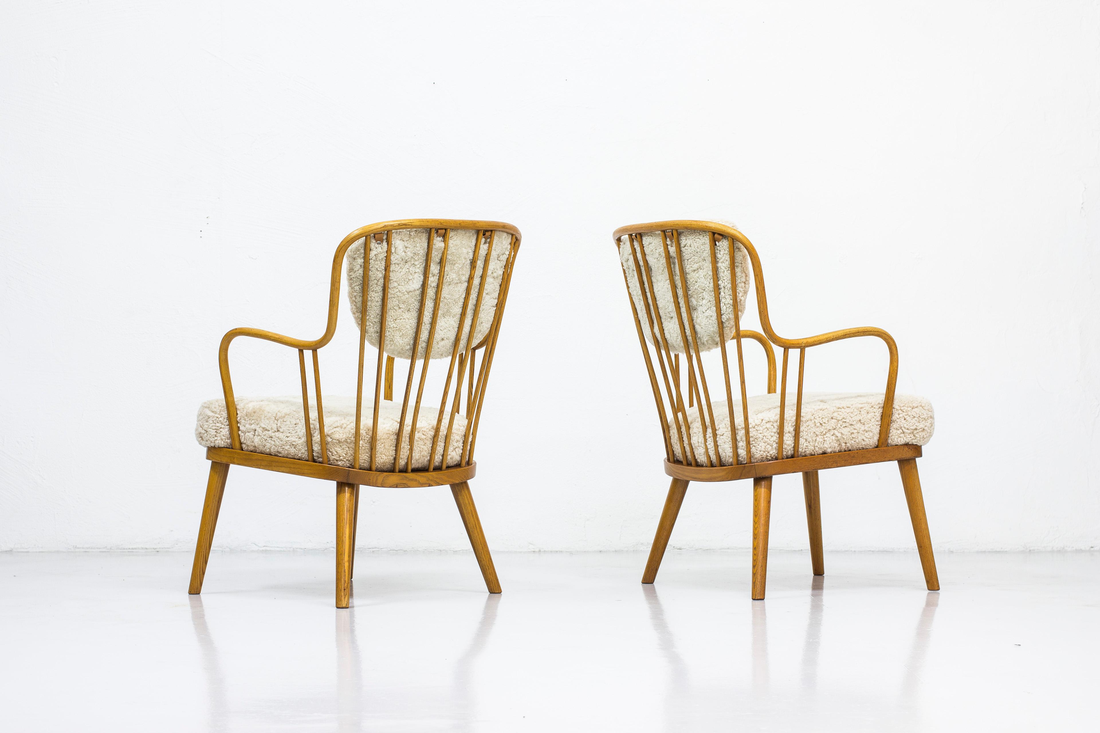 Pair of Sheepskin Easy Chairs by Aage Herman Olsen, Denmark, 1940s 5