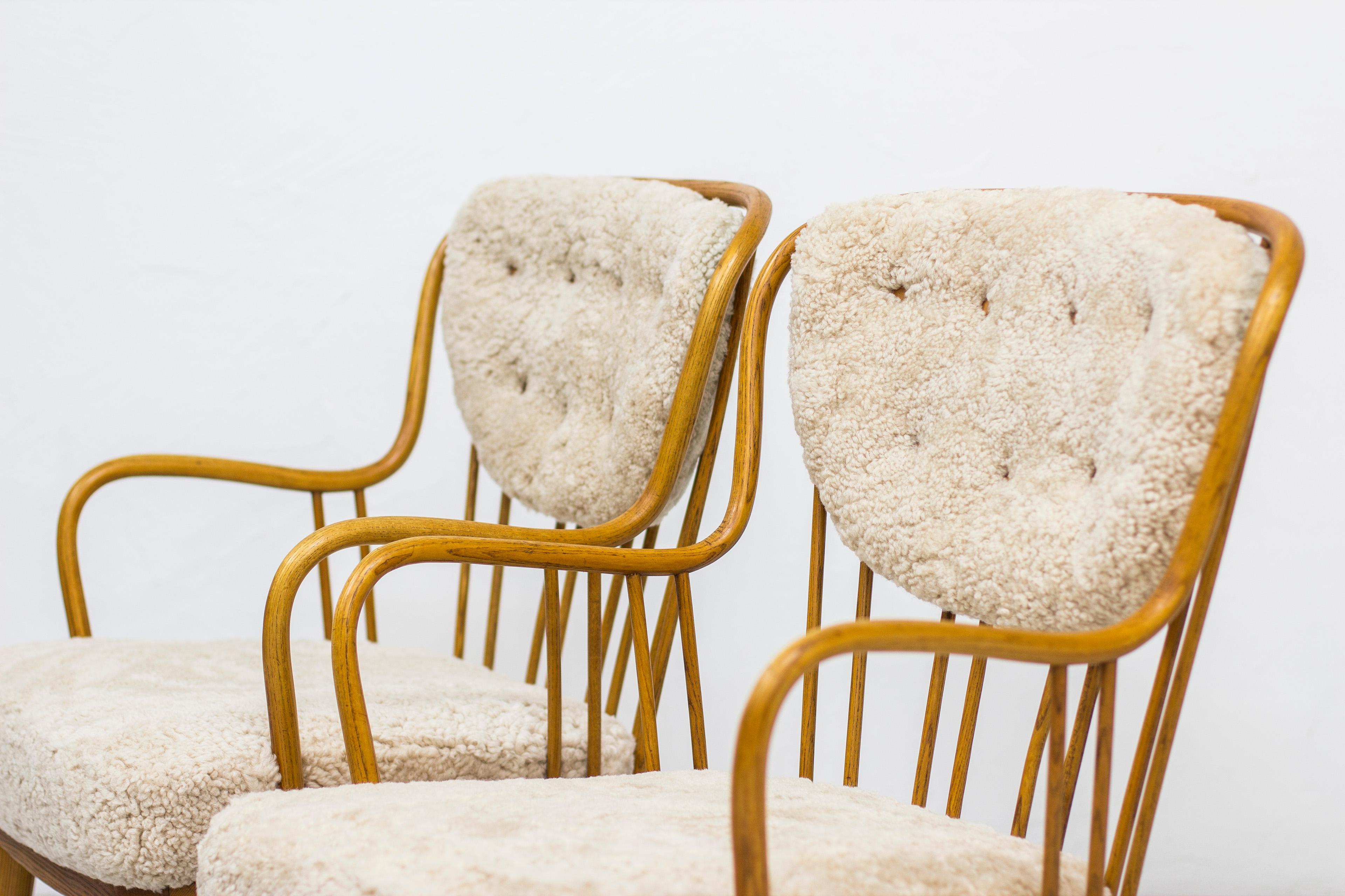 Pair of Sheepskin Easy Chairs by Aage Herman Olsen, Denmark, 1940s 2