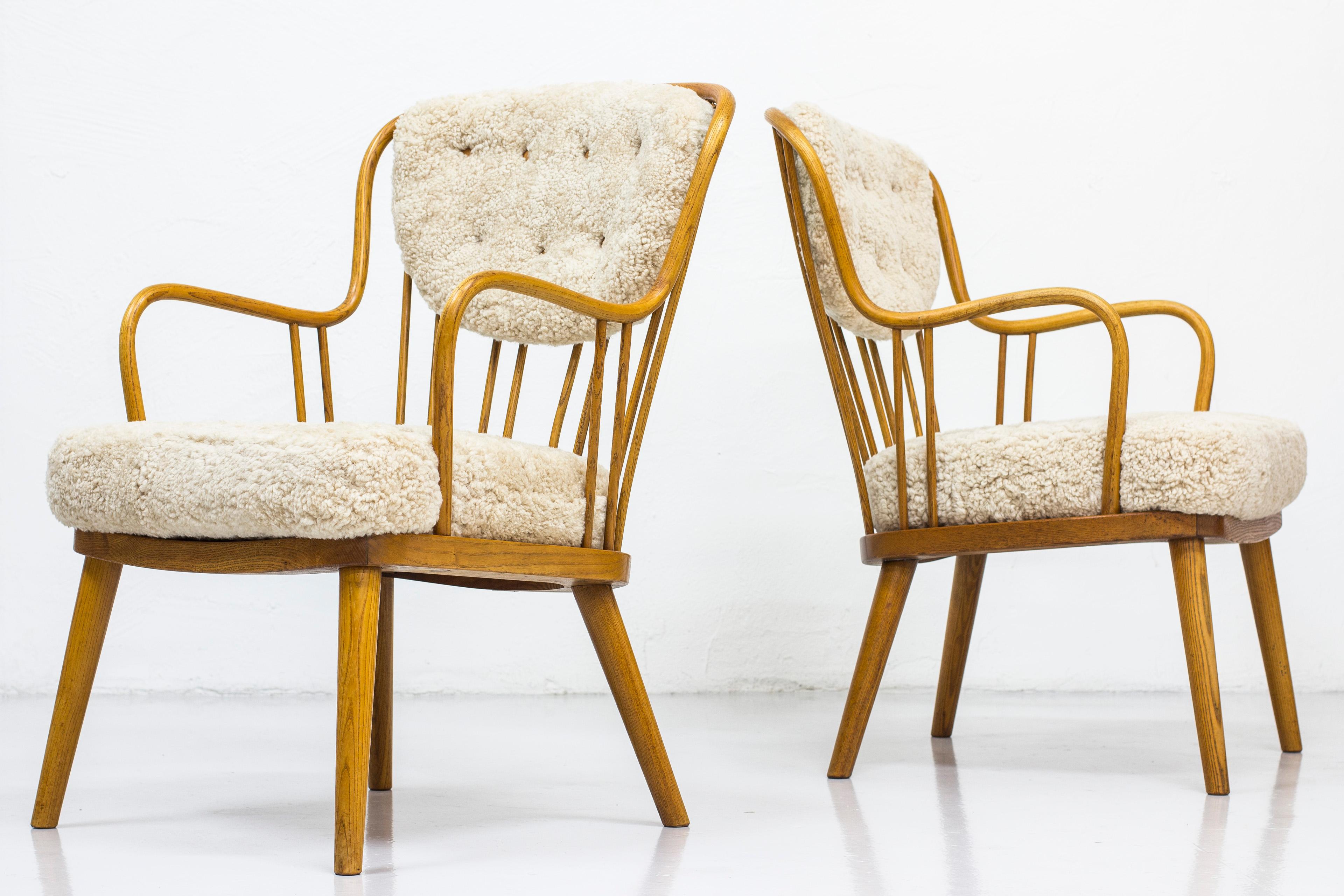 Pair of Sheepskin Easy Chairs by Aage Herman Olsen, Denmark, 1940s 3
