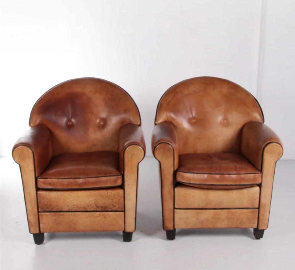 Dutch Pair of Sheepskin Leather Chairs