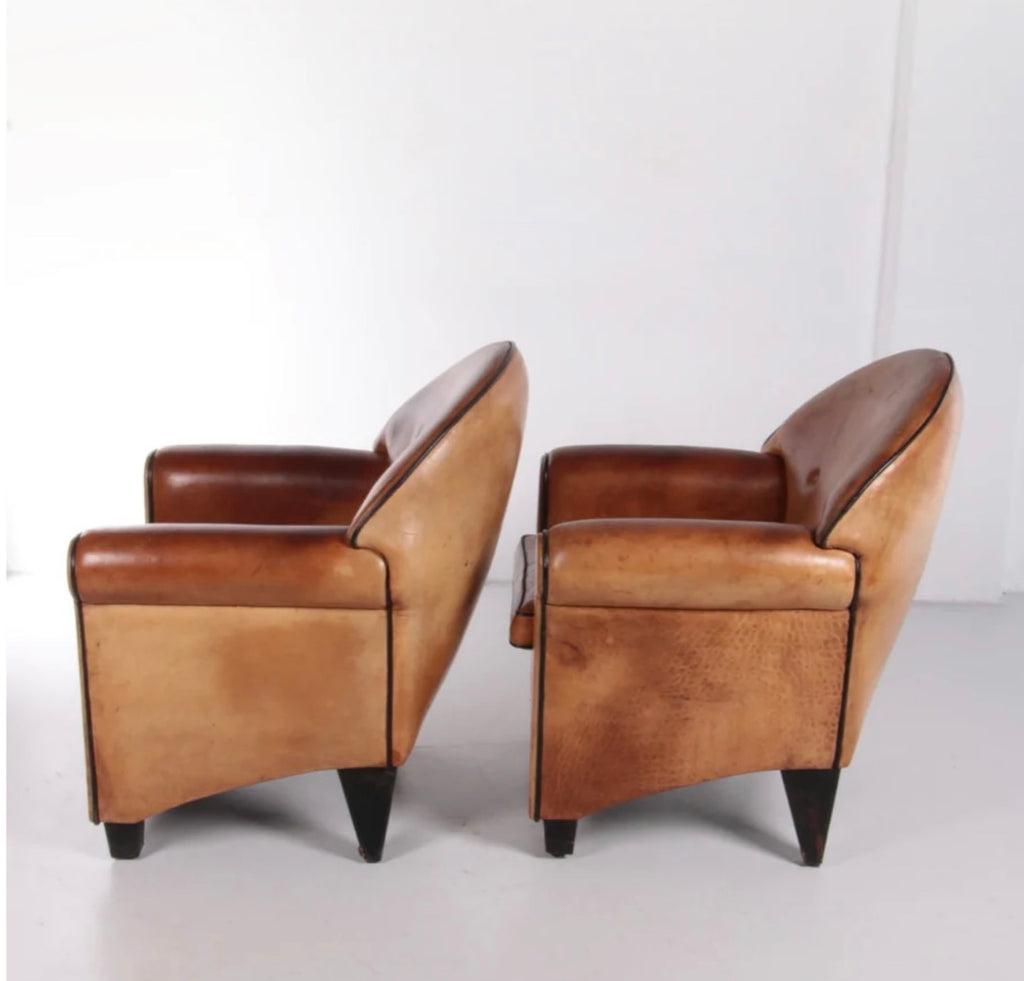 Pair of Sheepskin Leather Chairs In Good Condition In Los Angeles, CA