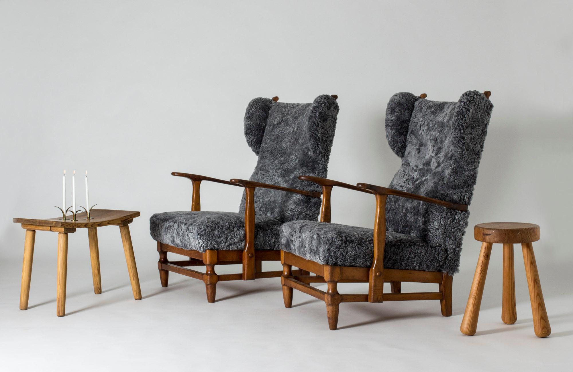 Pair of Sheepskin Lounge Chairs by Gunnar Göperts 6