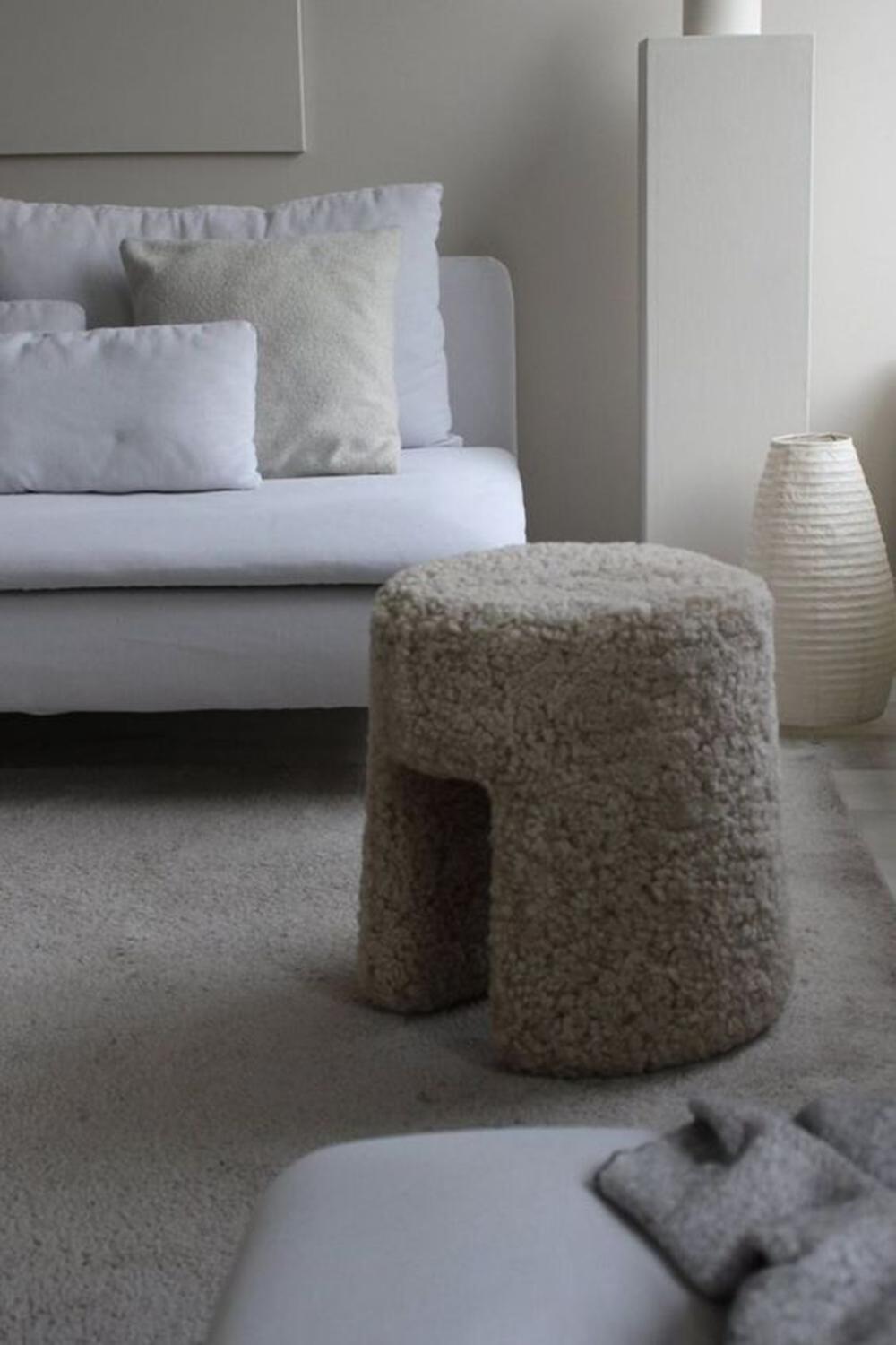 Danish Pair of Sheepskin Moonlight Sequoia Pouf by Space Copenhagen for Fredericia  For Sale