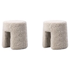 Pair of Sheepskin Moonlight Sequoia Pouf by Space Copenhagen for Fredericia