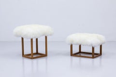 Pair of Sheepskin & Oak  Swedish Stools by Engen Design, 1960s