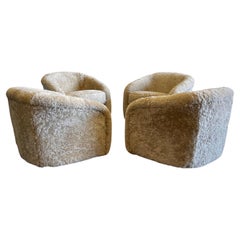 Pair of Sheepskin Swivel Chairs, Milo Baughman for Thayer Coggin style 