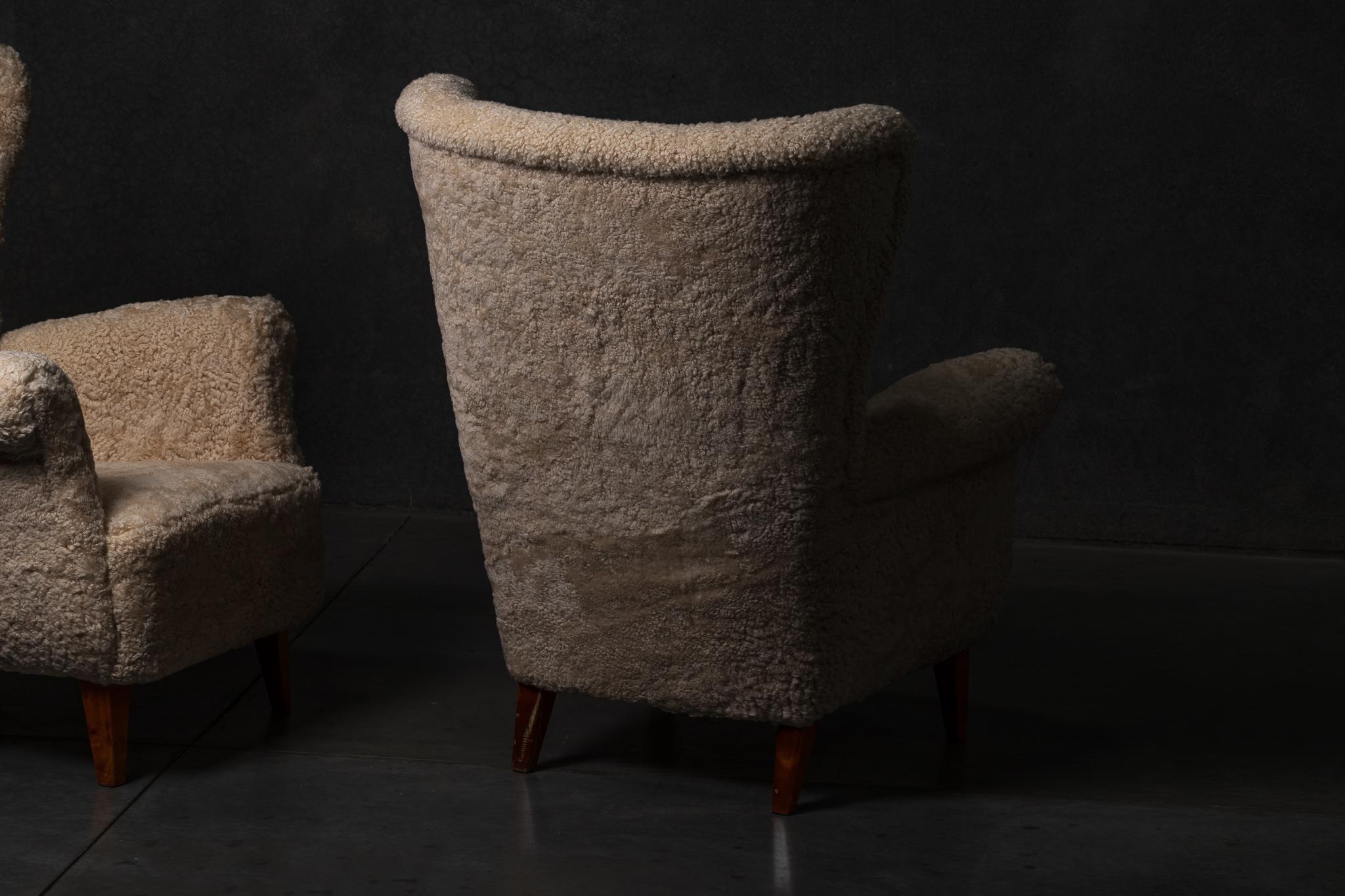Pair of Sheepskin Wingback Chairs 2