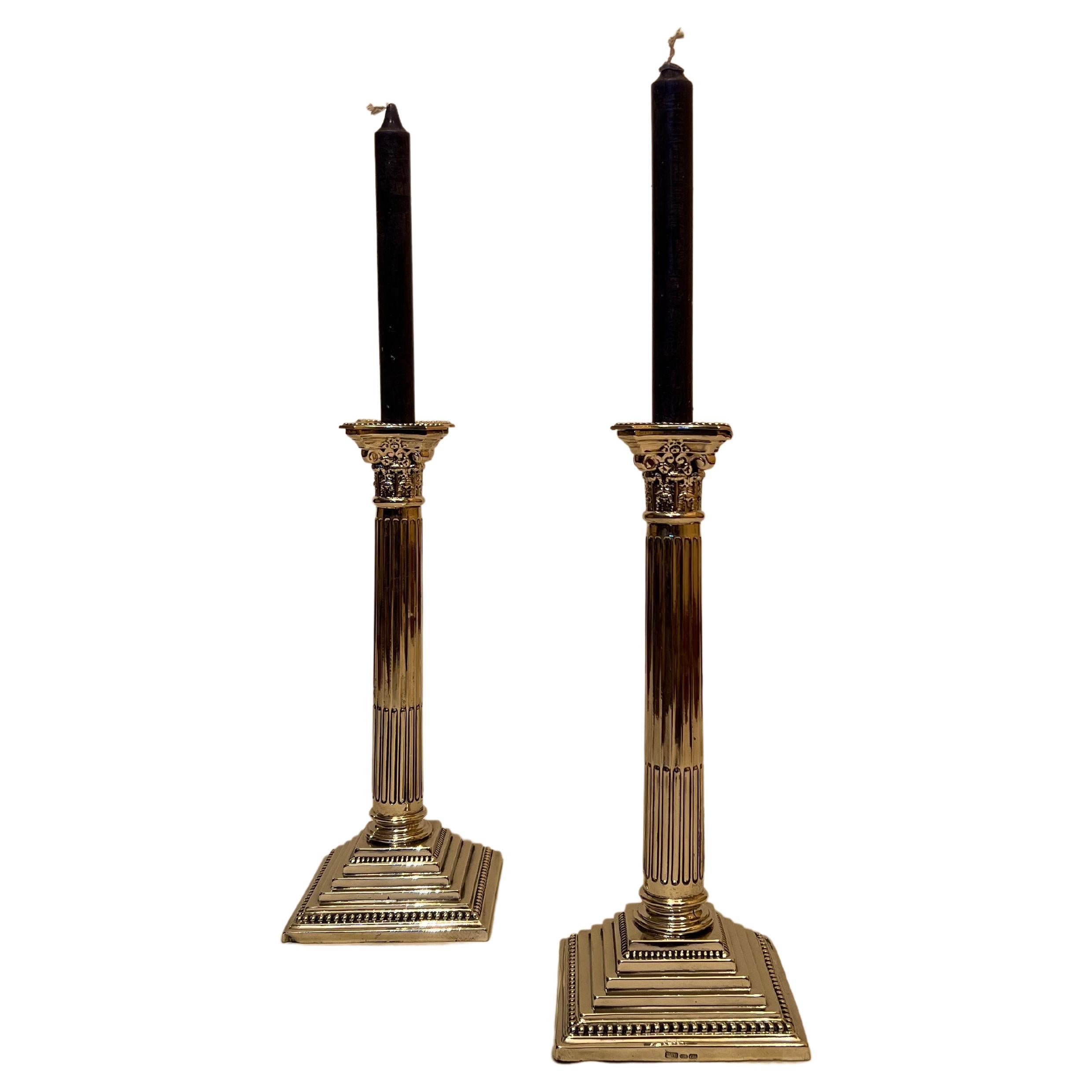 Pair of Sheffield Empire-style candelabra punched at base For Sale