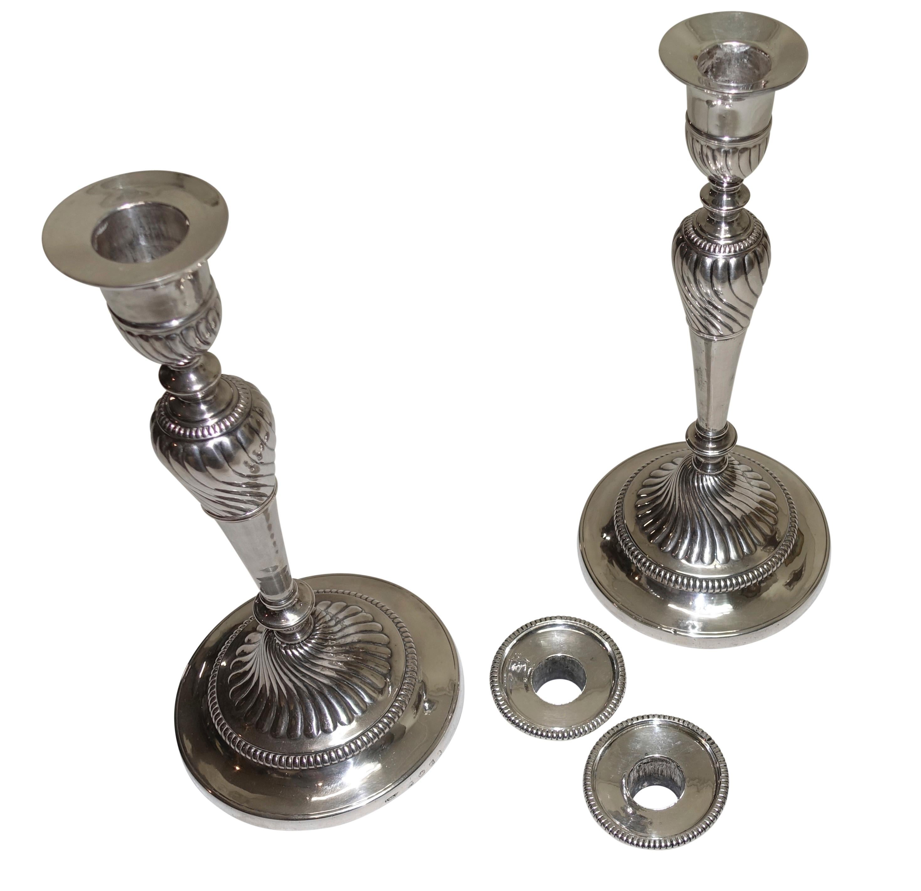 19th Century Pair of Sheffield George III Sterling Silver Candlesticks, English, circa 1800 For Sale
