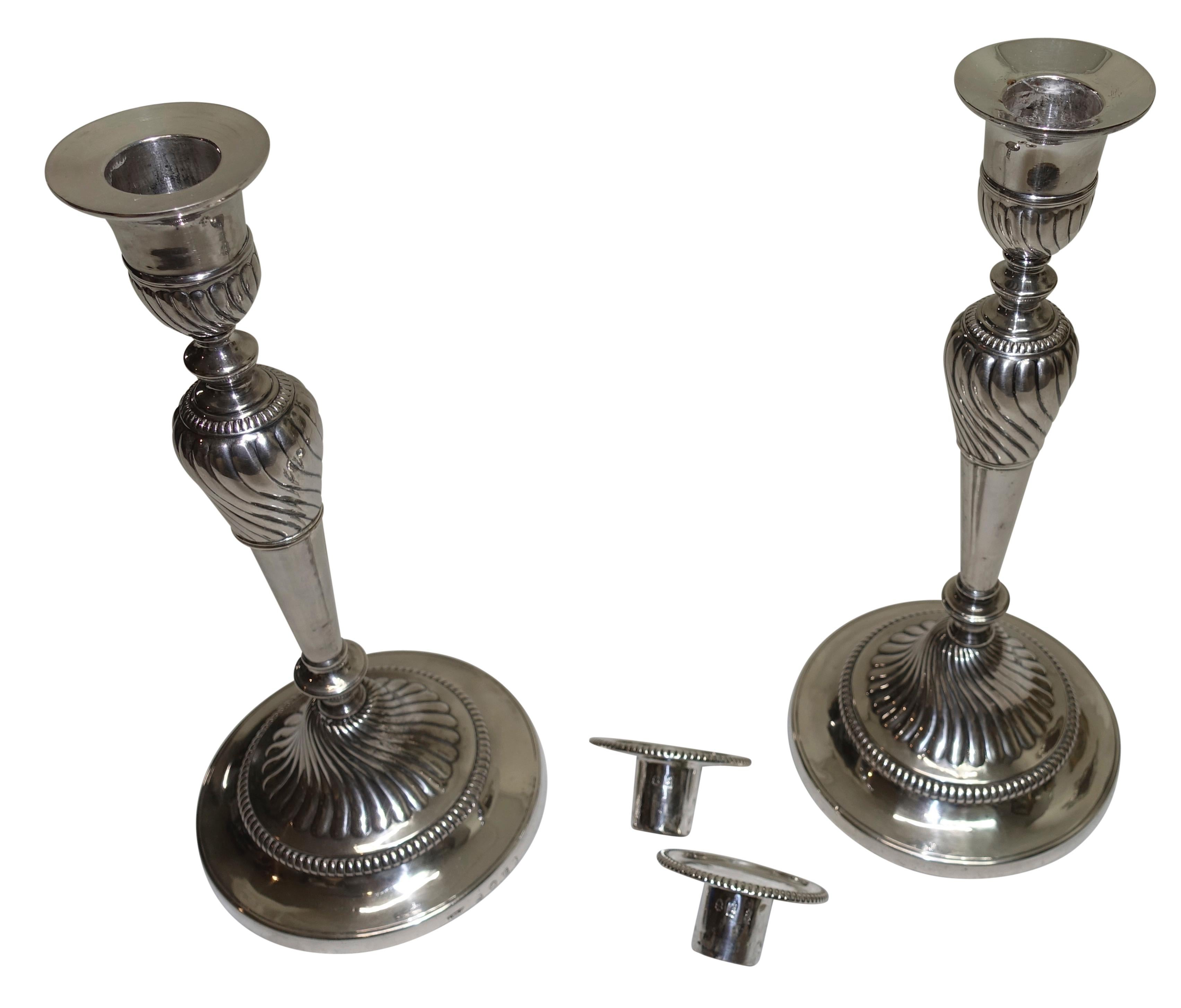 Pair of Sheffield George III Sterling Silver Candlesticks, English, circa 1800 For Sale 1