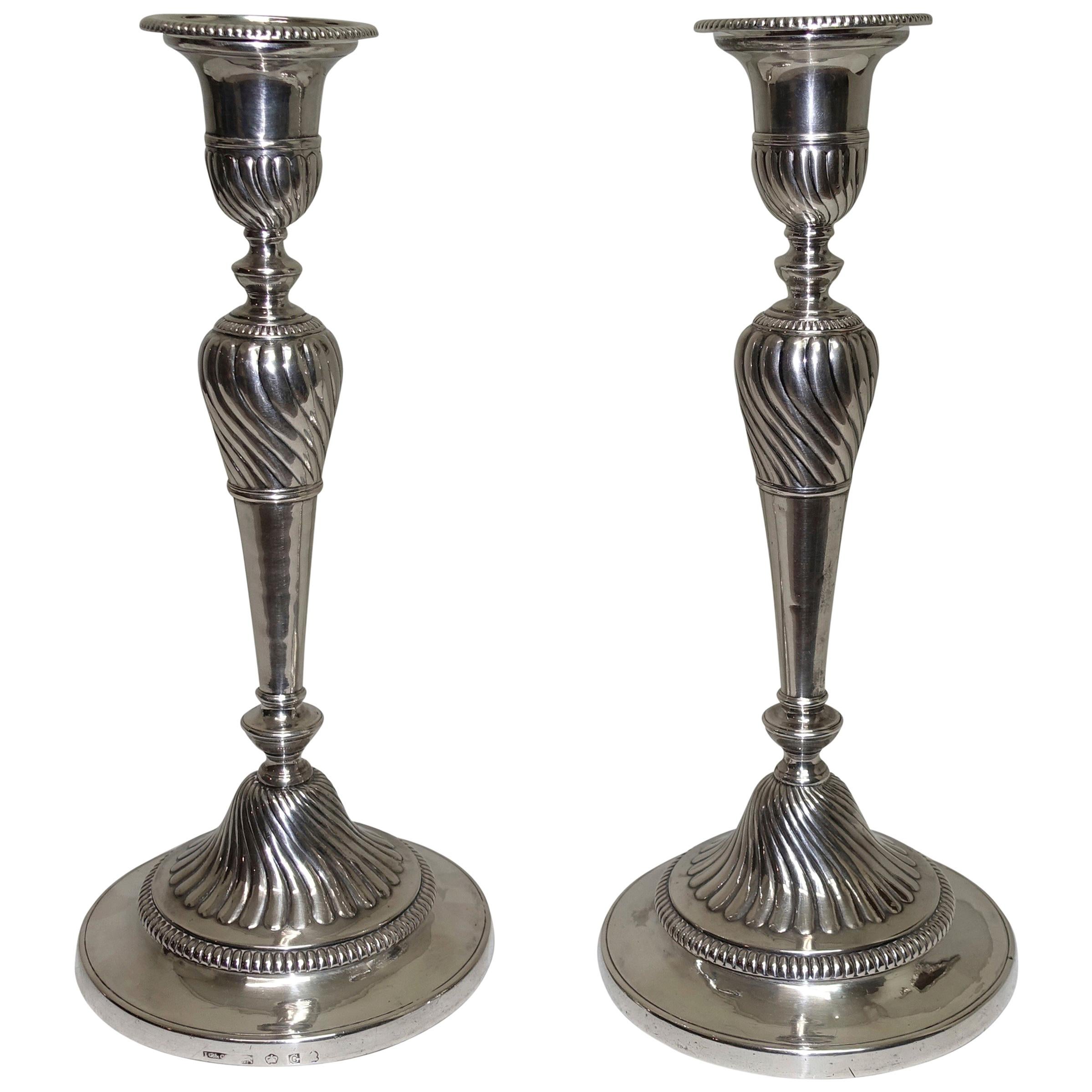 Pair of Sheffield George III Sterling Silver Candlesticks, English, circa 1800