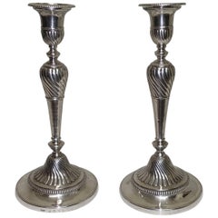 Pair of Sheffield George III Sterling Silver Candlesticks, English, circa 1800