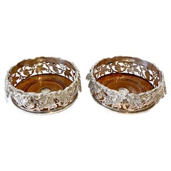 Pair of Sheffield Plated Pierced Grape & Vine Magnum Wine Coasters