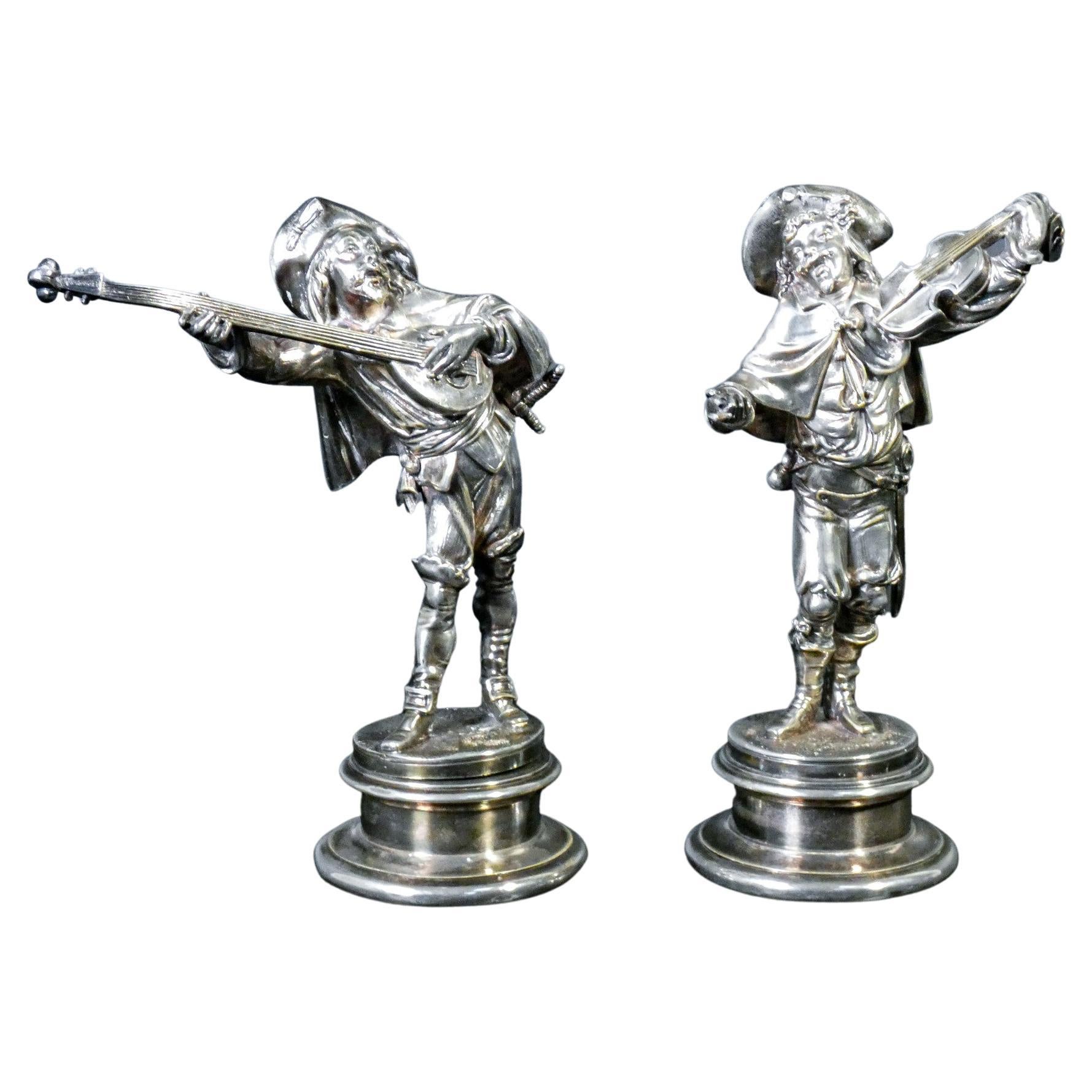 Pair of Sheffield Sculptures, Signed Emile Guillemin, Players, France, 1800 For Sale