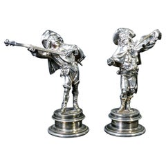 Antique Pair of Sheffield Sculptures, Signed Emile Guillemin, Players, France, 1800