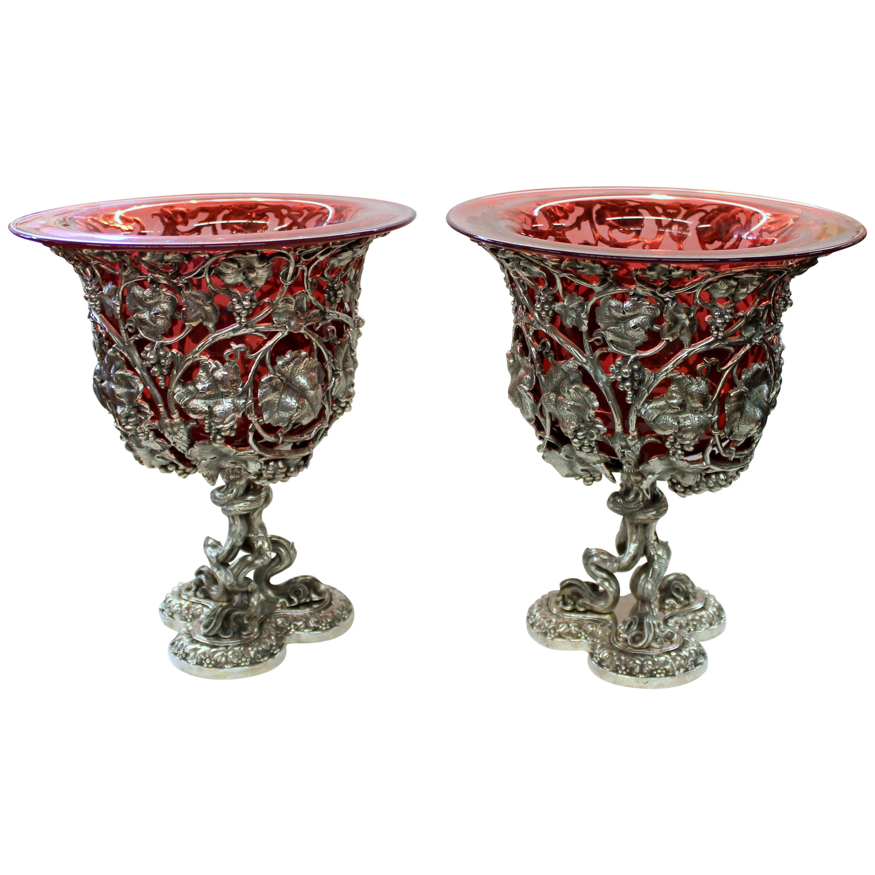 Pair of Sheffield Silver Plate Rococo Style Wine Coolers