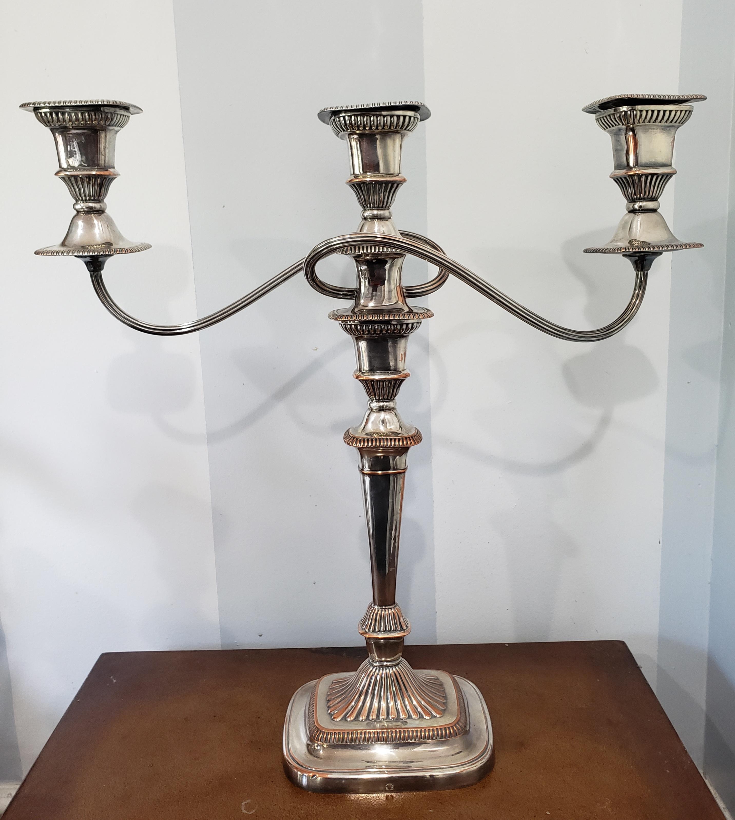 Pair of Sheffield Silverplated Convertible Three Light Candelabras, Circa 1840s For Sale 4
