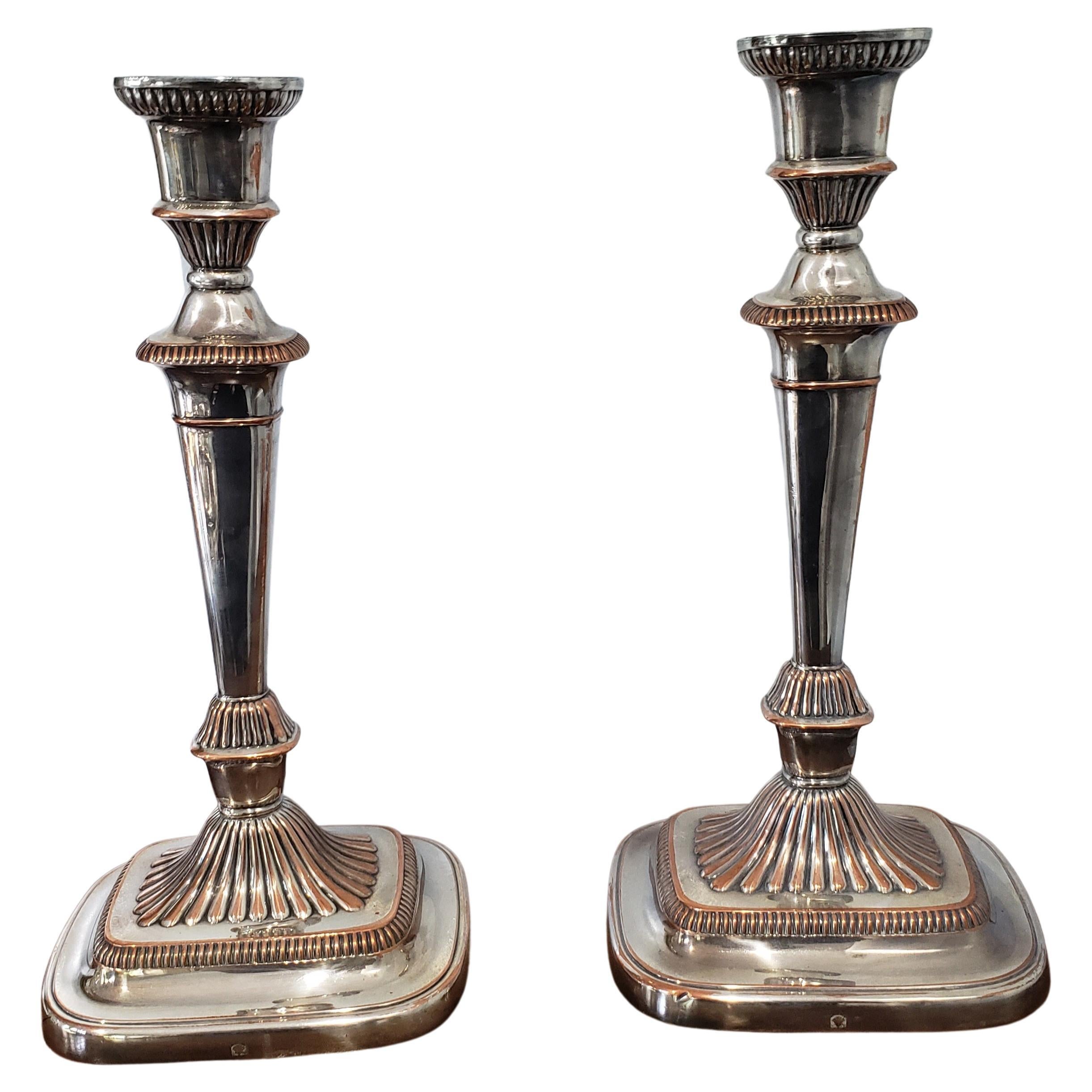 19th Century Pair of Sheffield Silverplated Convertible Three Light Candelabras, Circa 1840s For Sale