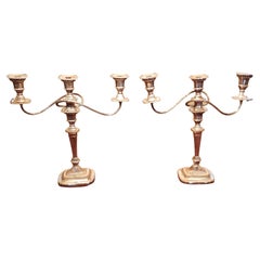 Antique Pair of Sheffield Silverplated Convertible Three Light Candelabras, Circa 1840s