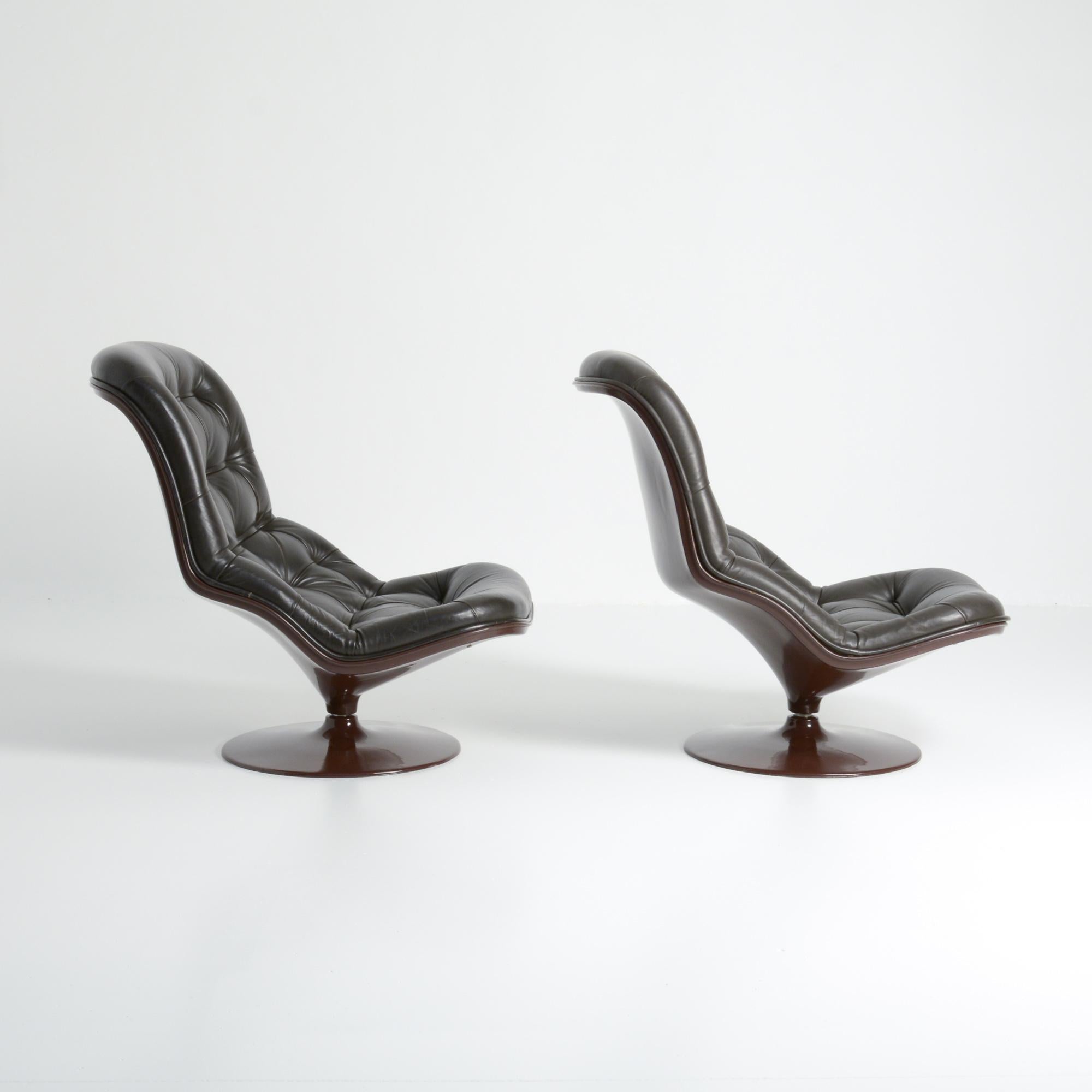 Belgian Pair of Shelby Lounge Chairs with Ottoman by Georges Van Rijck for Beaufort