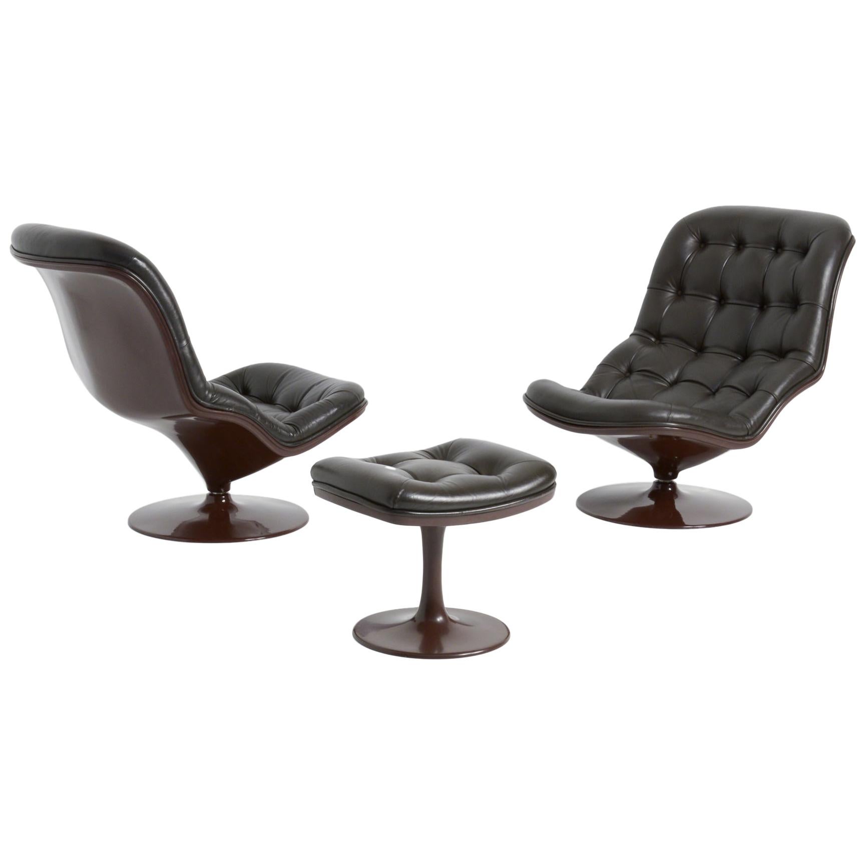 Pair of Shelby Lounge Chairs with Ottoman by Georges Van Rijck for Beaufort