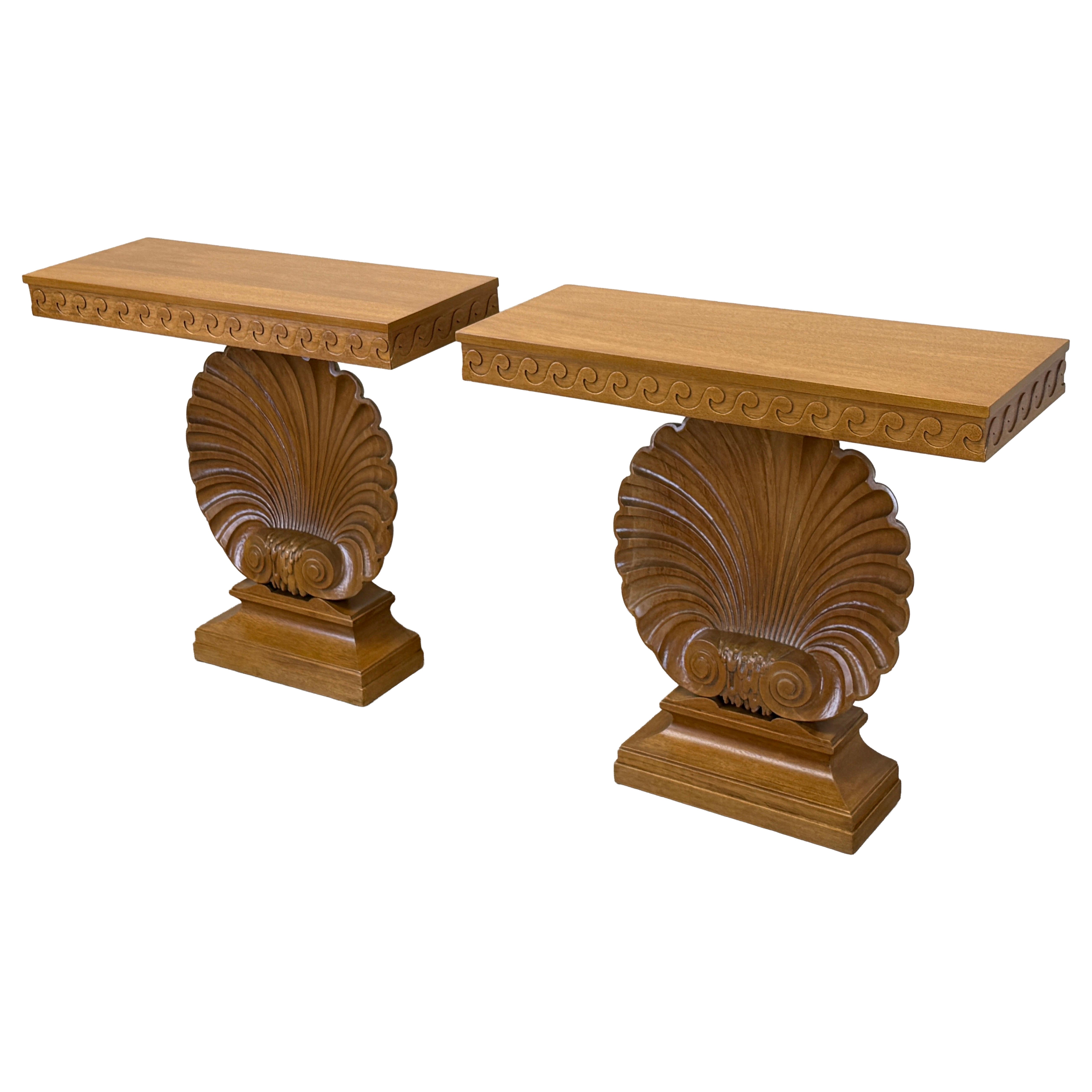 Pair of Shell Console Tables by Edward Wormley for Dunbar