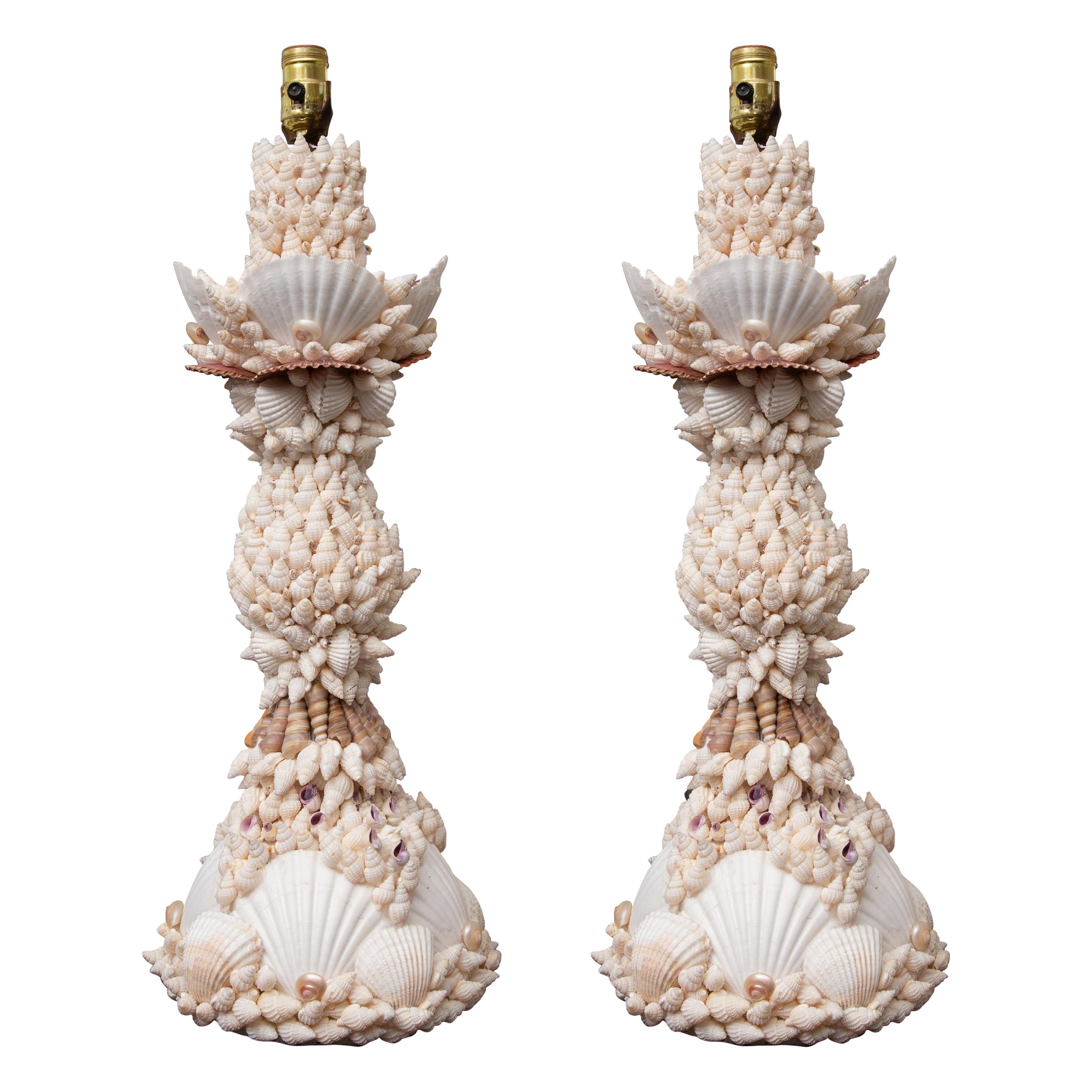 Pair of Shell Encrusted Table Lamps