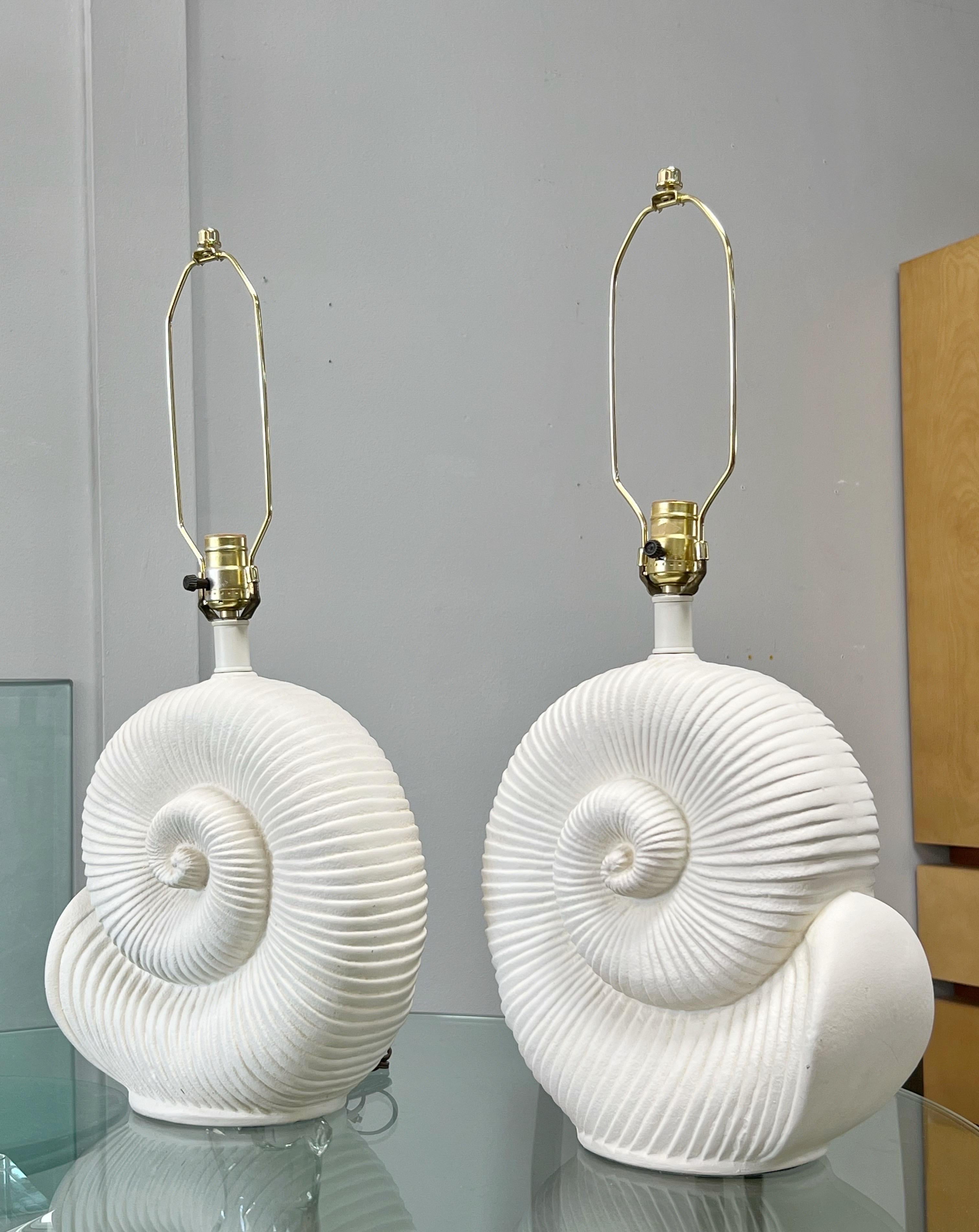 Pair of Shell Plaster Table Lamps Jean Charles Moreux Style In Good Condition In Miami, FL