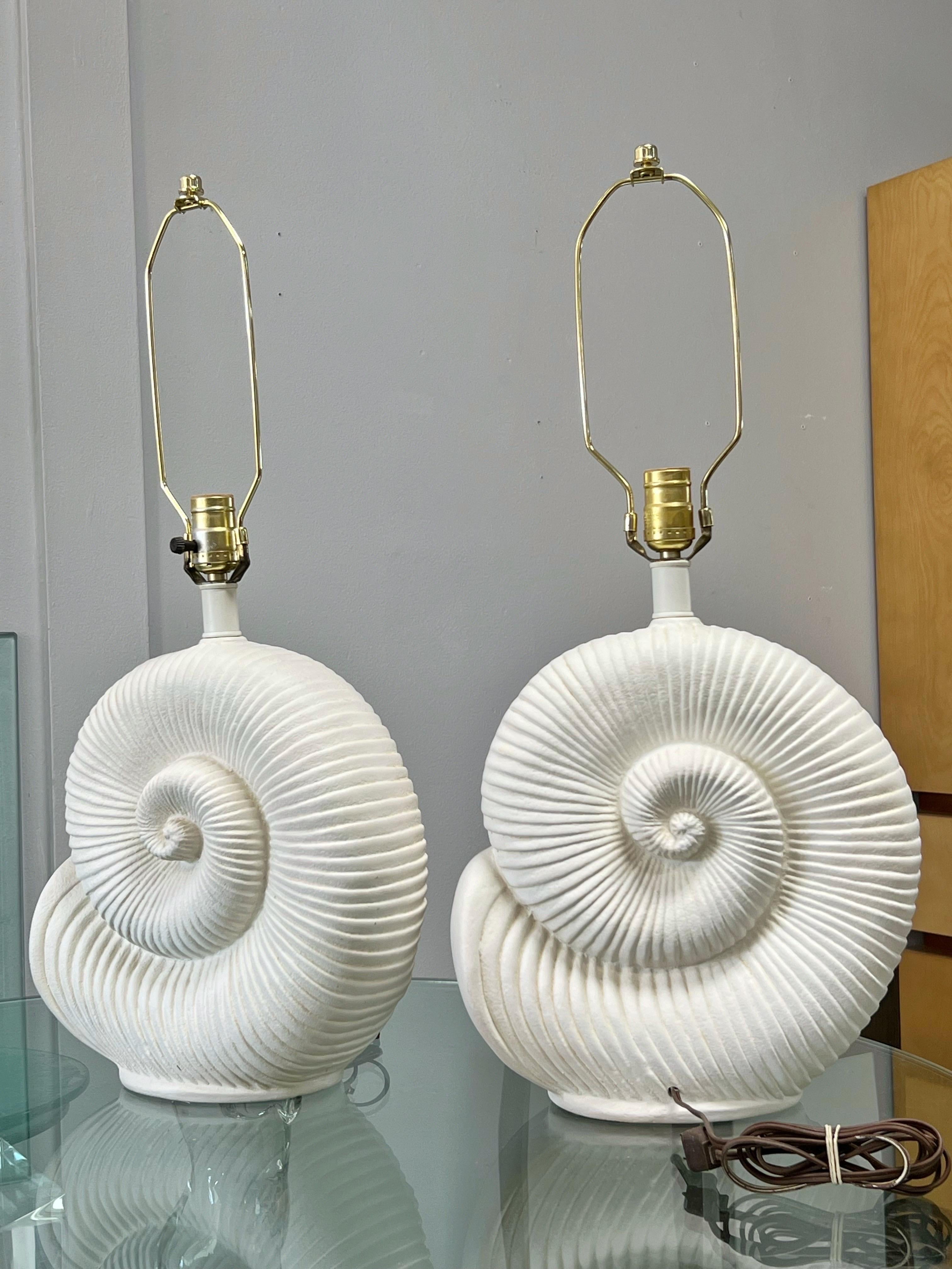 Mid-20th Century Pair of Shell Plaster Table Lamps Jean Charles Moreux Style