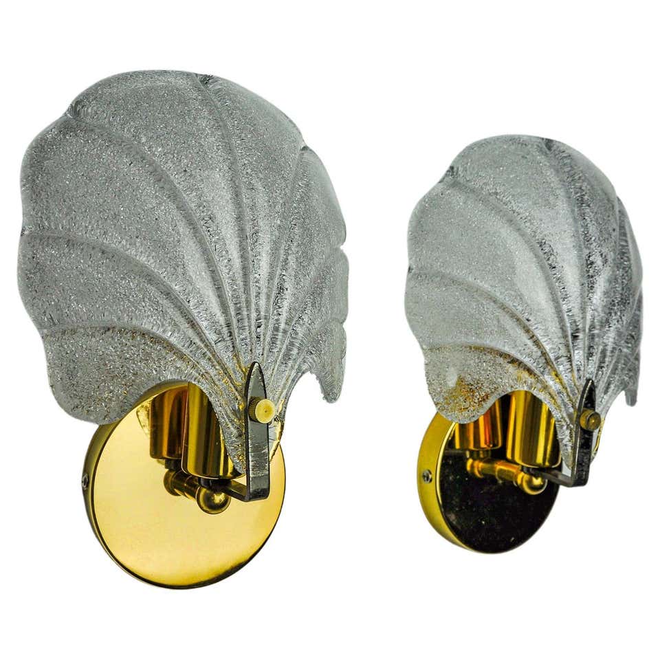 Massive Pair of Iridescent Seashell Sconces in Blown Murano Glass ...