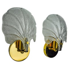 Pair of shell sconces, frosted murano glass, italy, 1980