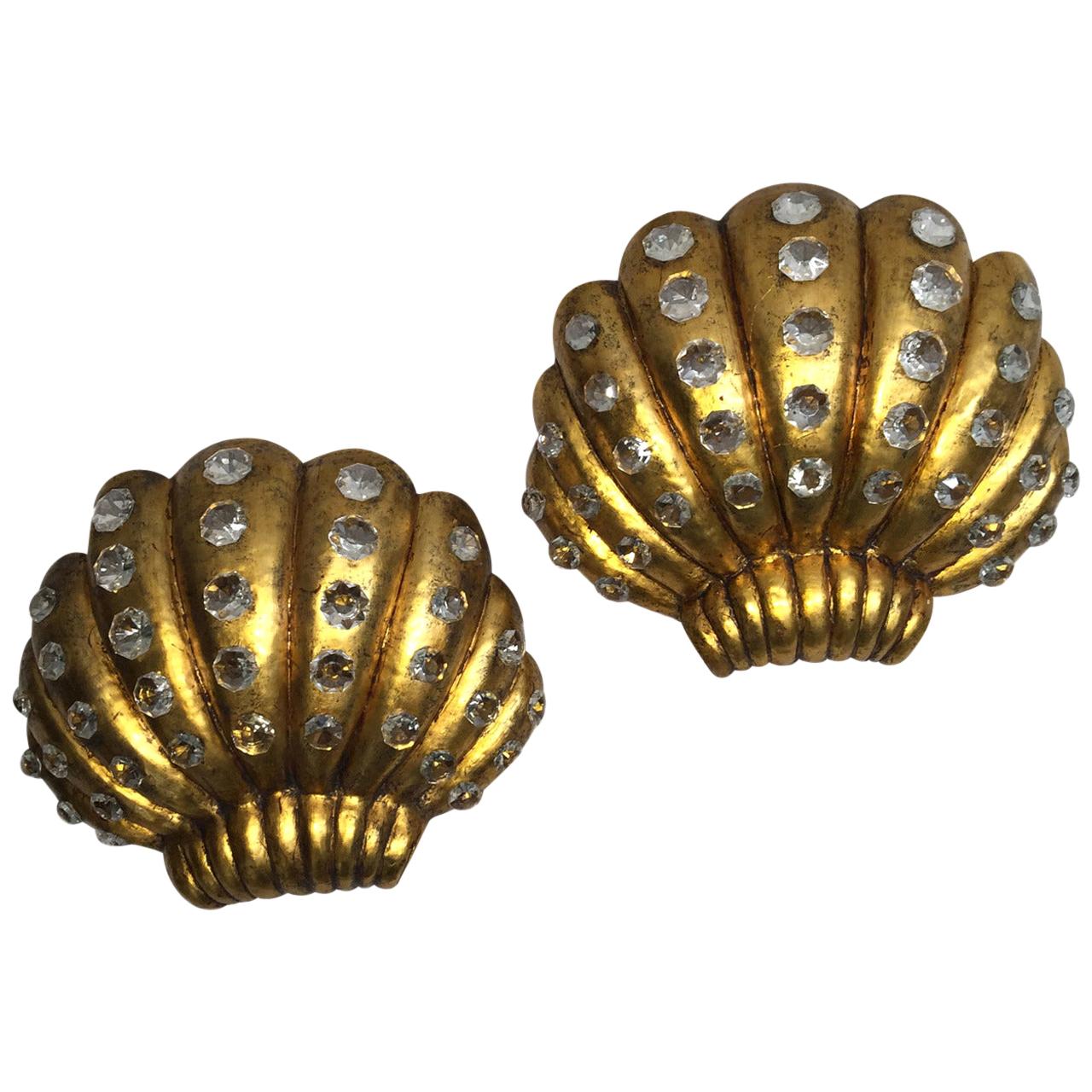 Pair of Shell Sconces with Crystal Insets For Sale