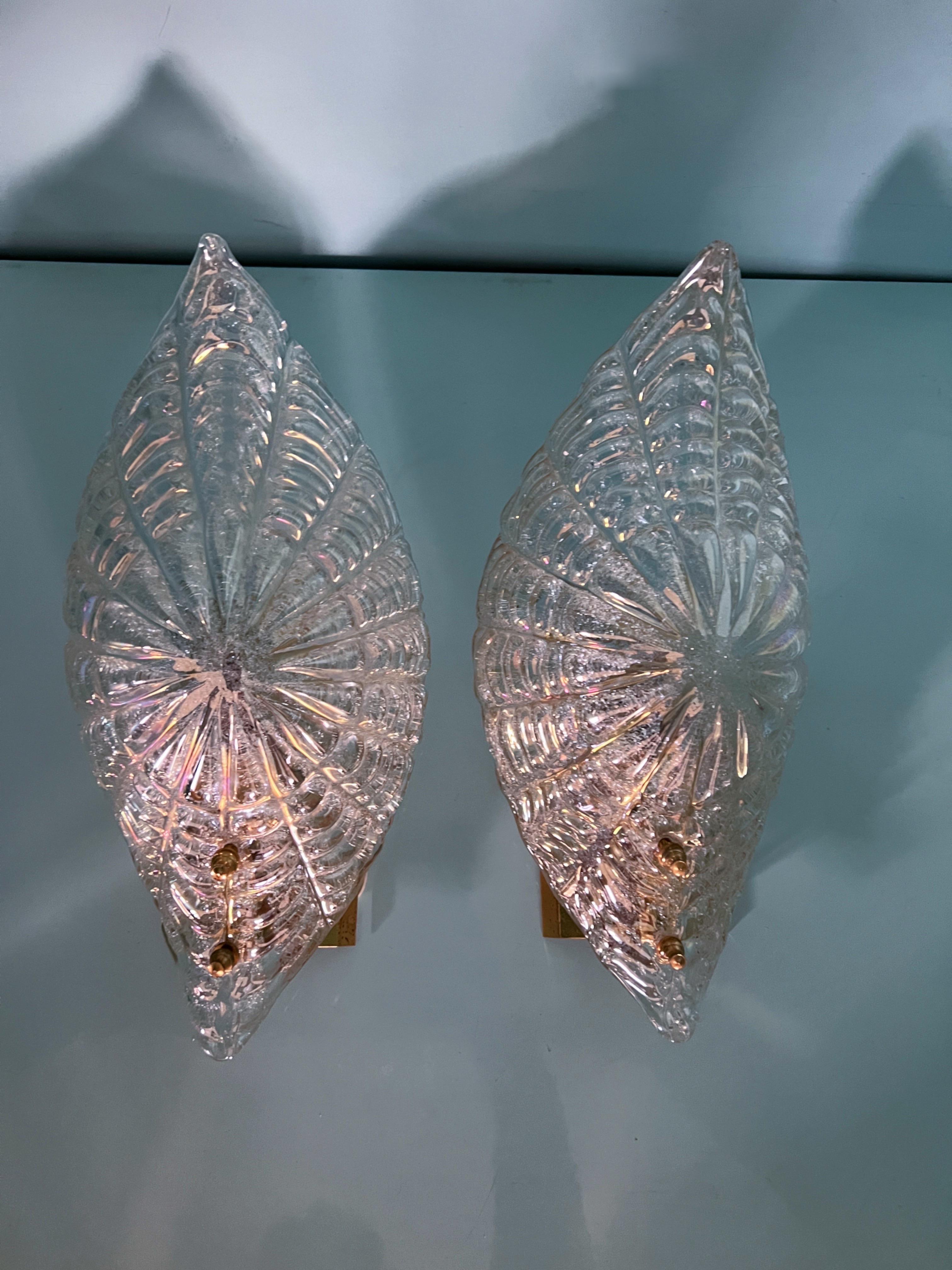 Paire d'appliques en verre de Murano en forme de coquillage des années 1980  3