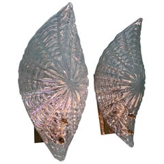 Coppia di applique in vetro di Murano degli anni '80 a forma di conchiglia