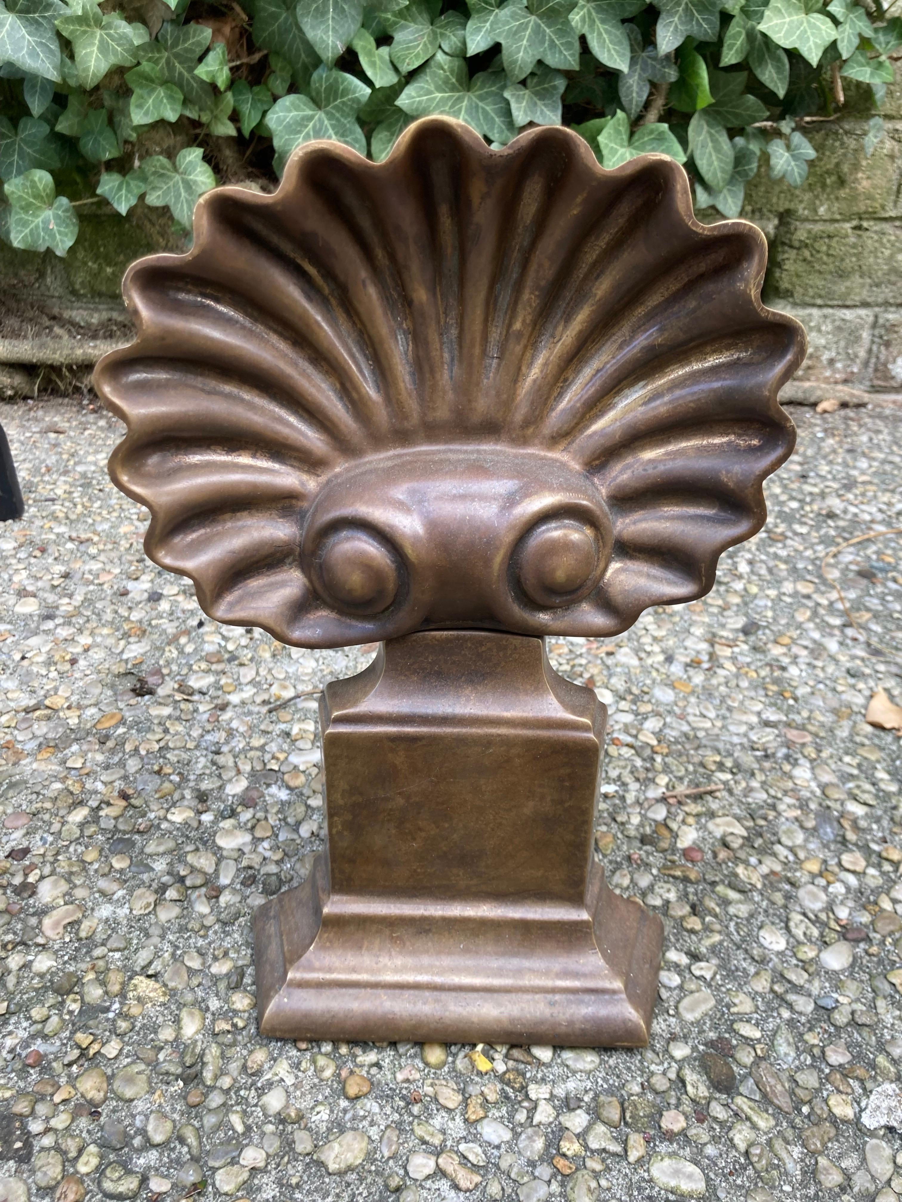 Pair of Shell Shaped Bronze Andirons In Good Condition For Sale In East Hampton, NY