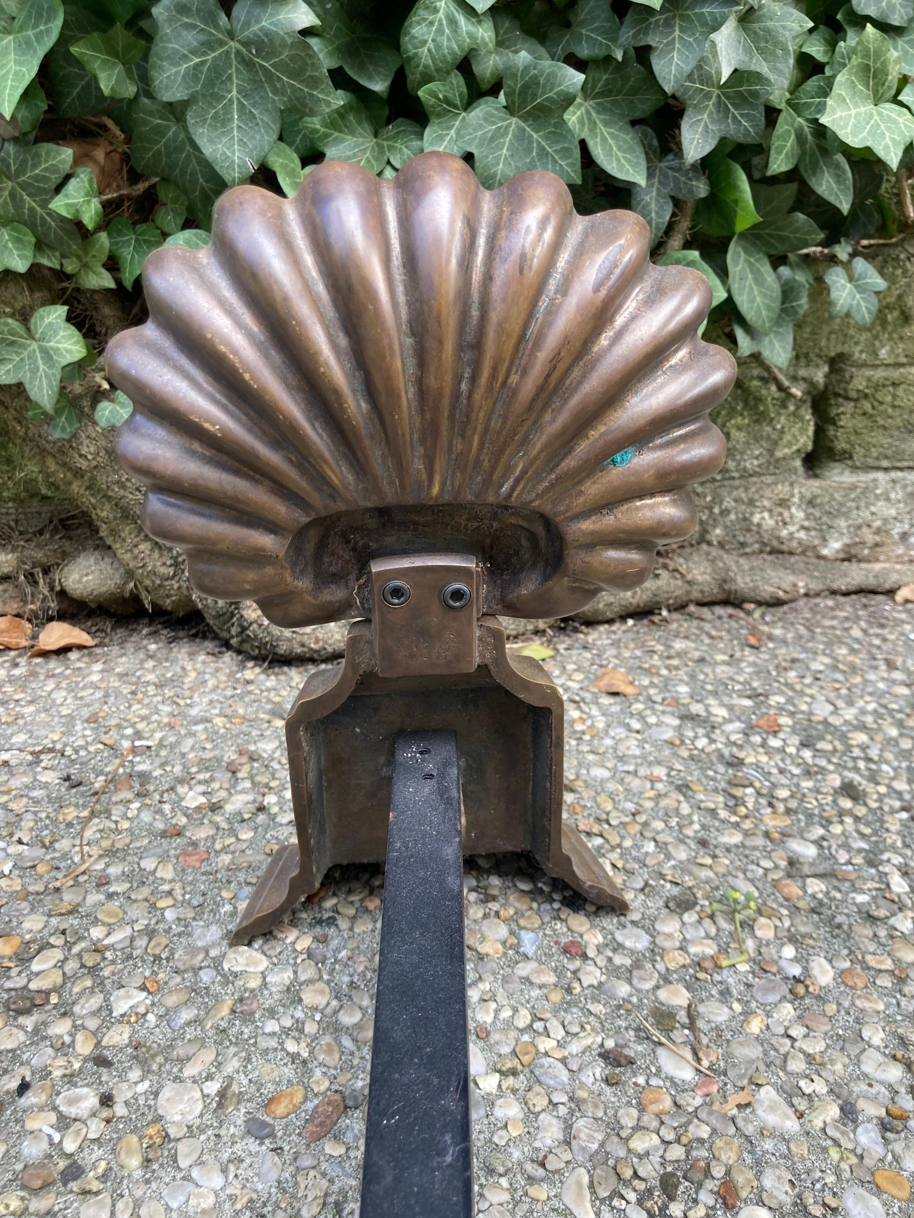 Pair of Shell Shaped Bronze Andirons For Sale 1