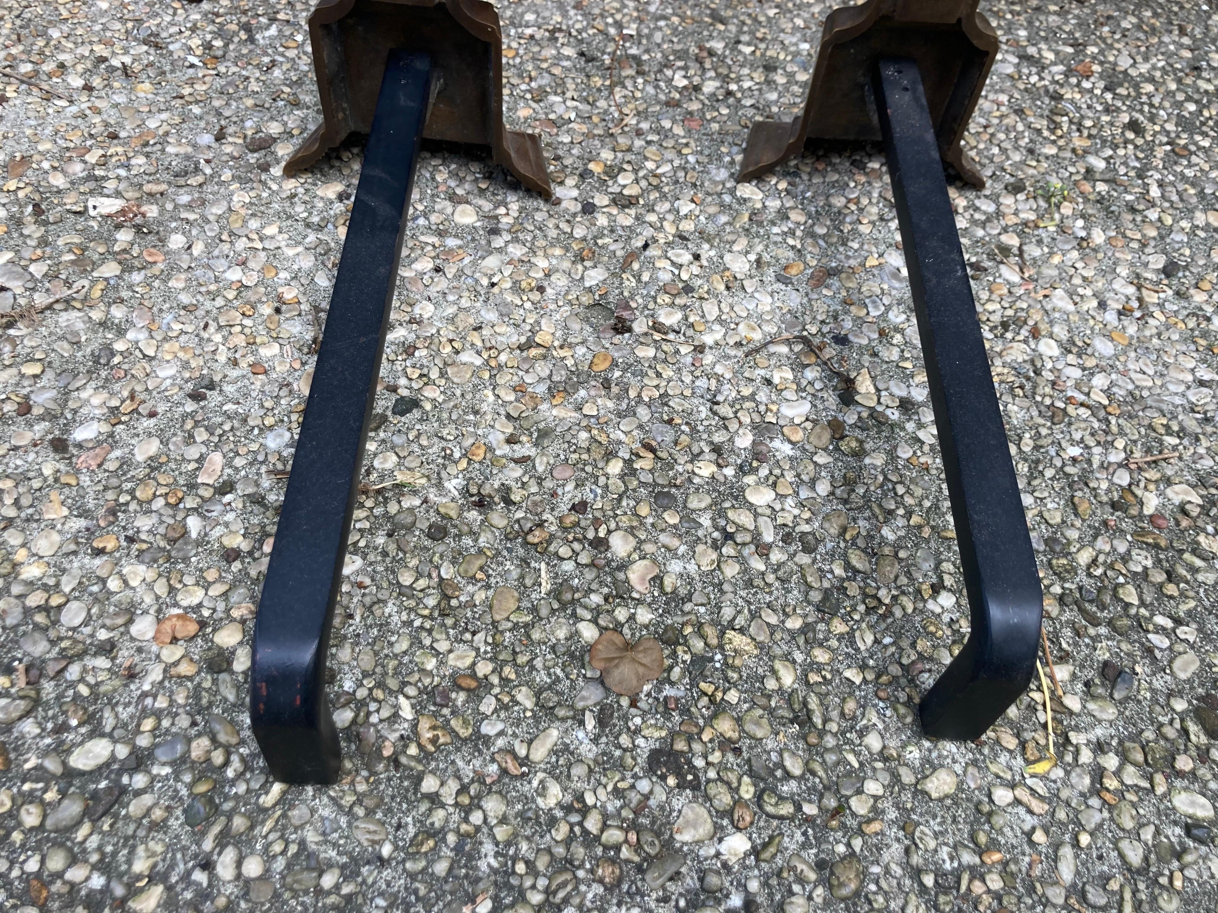 Pair of Shell Shaped Bronze Andirons For Sale 2