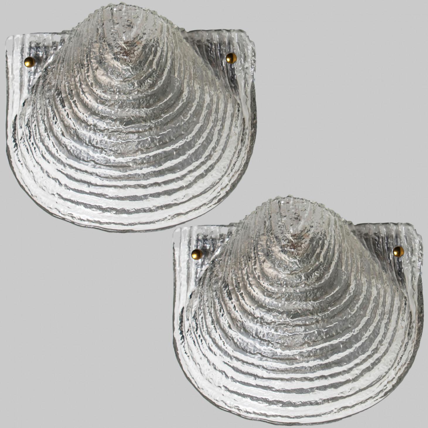 Pair of Shell Shaped Ribble Glass Wall Lights, Germany 3