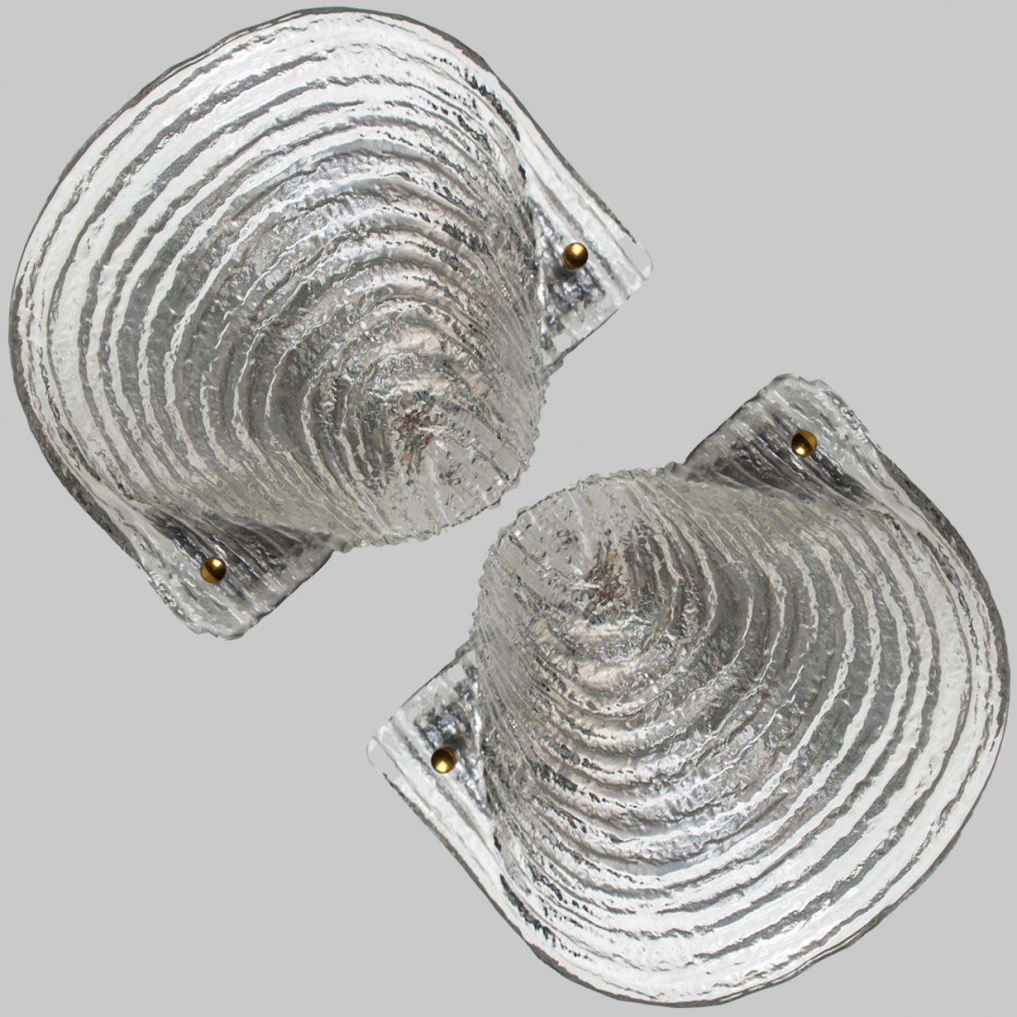 Mid-Century Modern Pair of Shell Shaped Ribble Glass Wall Lights, Germany For Sale