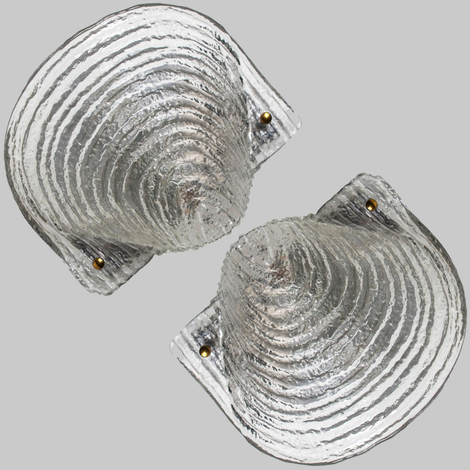 Mid-Century Modern Pair of Shell Shaped Ribble Glass Wall Lights, Germany
